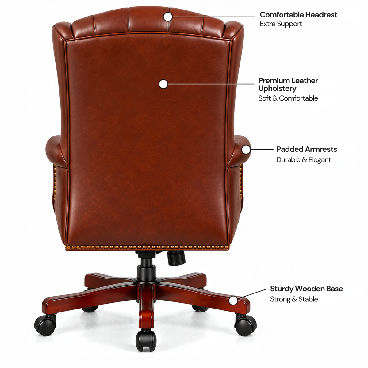 Luxury Wingback Swivel Chair with Wooden Base and Classic Tufted Style Director Desk Chair
