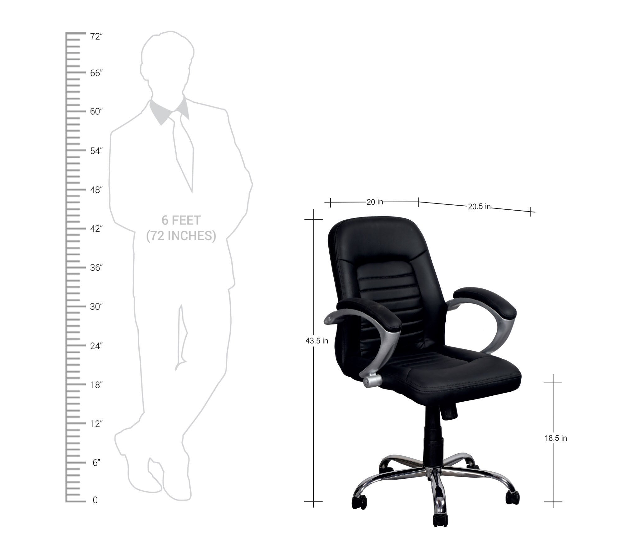 Executive Mid Back Office Chair with Cushioned Upholstery, Adjustable Height, Chrome Base, Designer Armrests & Smooth Swivel for Office and Home Use