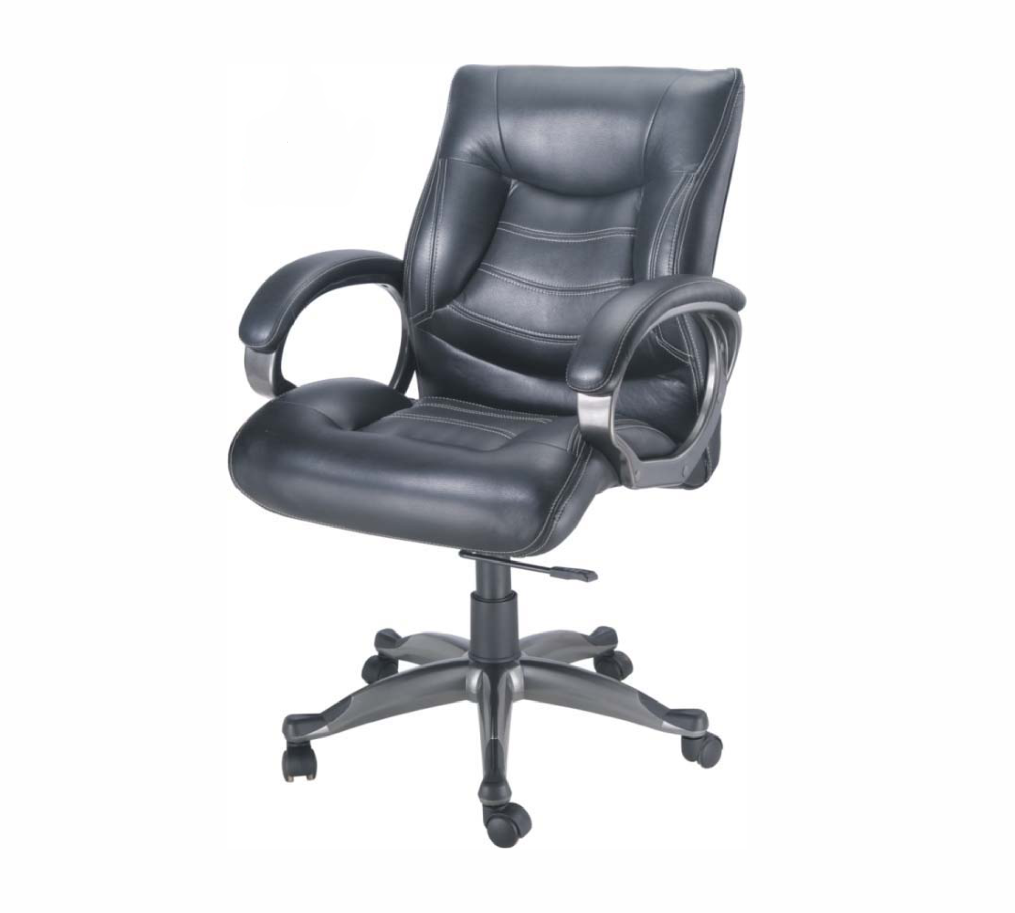 Executive Mid Back Office Chair with Premium Leatherette Upholstery, Cushioned Seat, Curved Armrests, Adjustable Height &amp; Swivel Base for Office