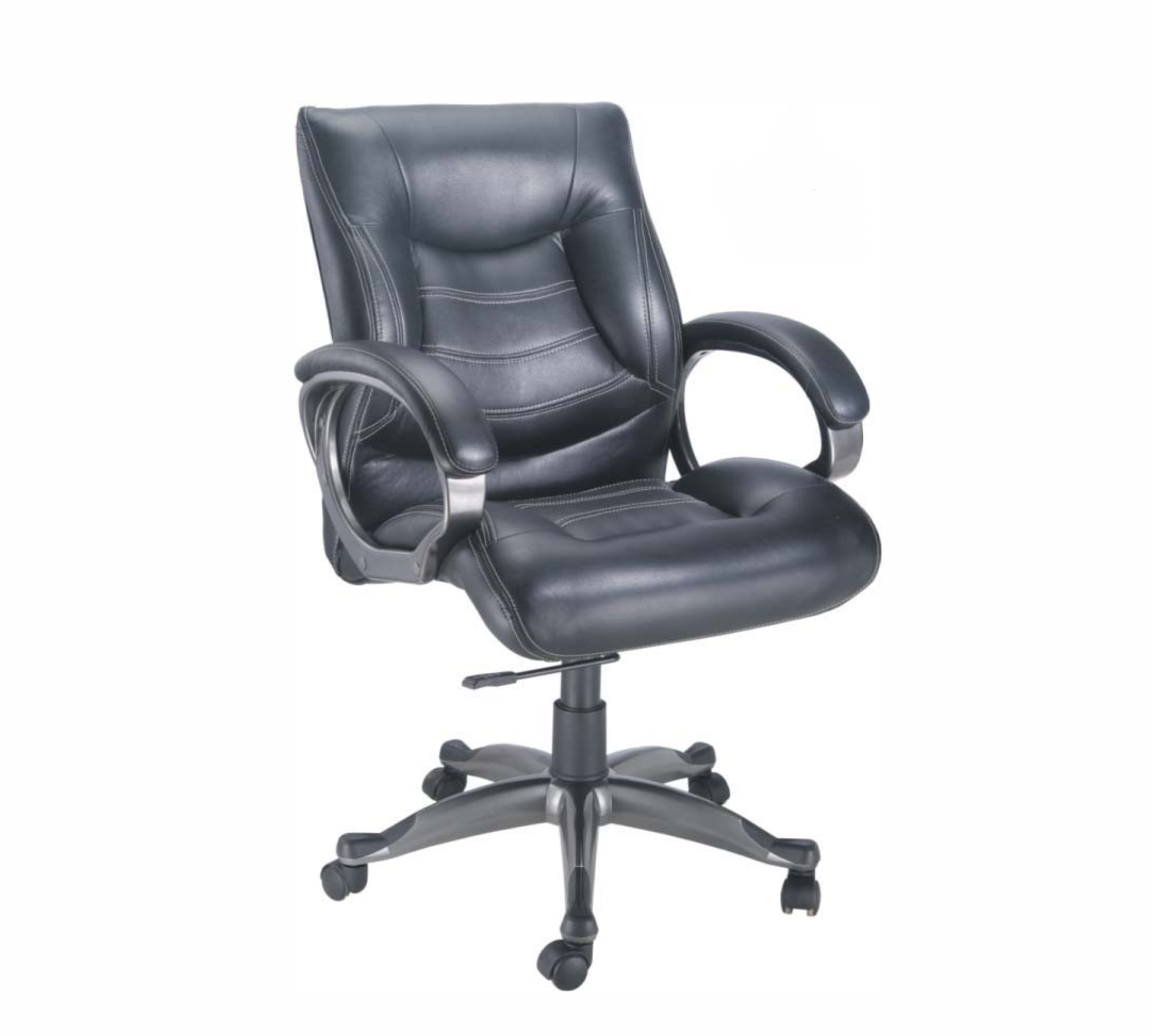 Executive Mid Back Office Chair with Premium Leatherette Upholstery, Cushioned Seat, Curved Armrests, Adjustable Height &amp; Swivel Base for Office