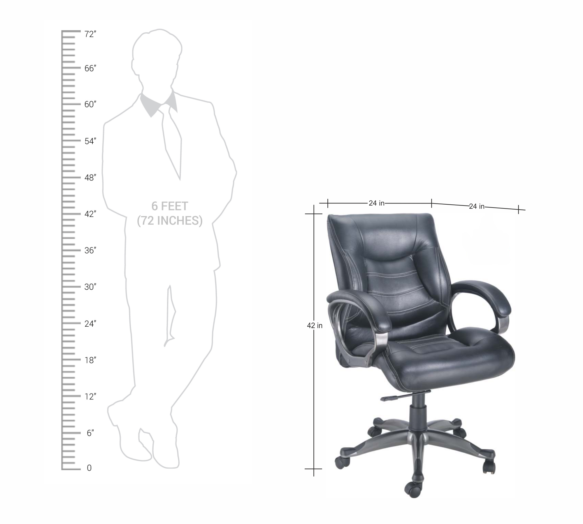 Executive Mid Back Office Chair with Premium Leatherette Upholstery, Cushioned Seat, Curved Armrests, Adjustable Height &amp; Swivel Base for Office