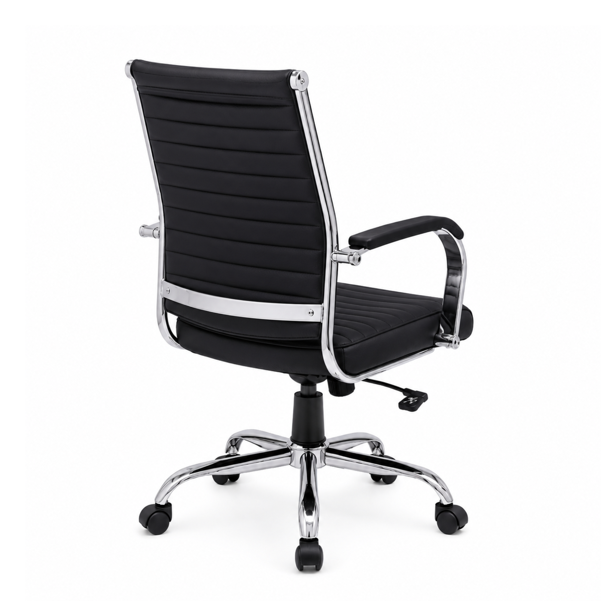 Executive Mid Back Office Chair with Cushioned Seat, Hydraulic Height Adjustment, Chrome Armrests, Swivel Base and Castor Wheels for Office & Home Workspace