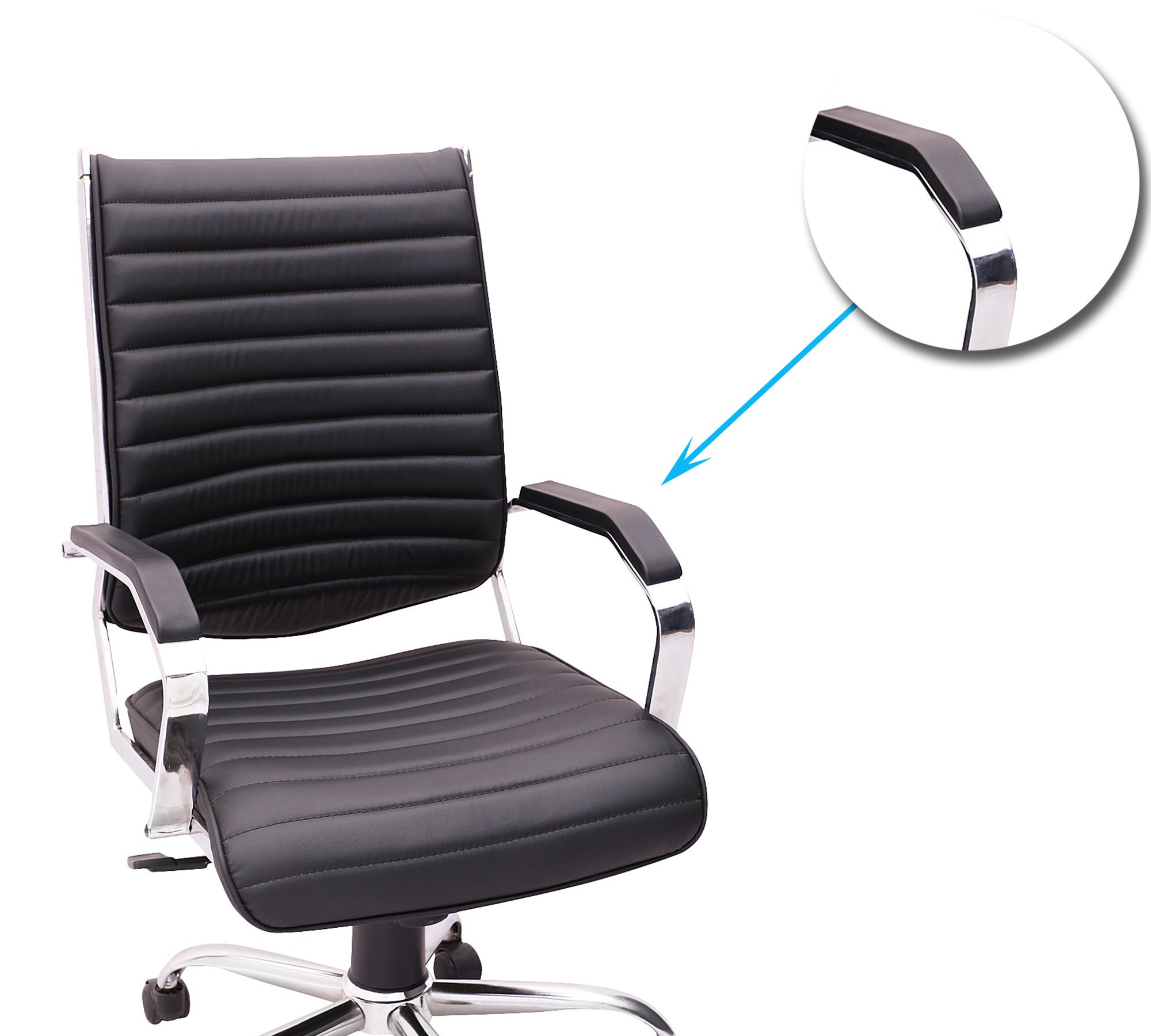 Executive Mid Back Office Chair with Cushioned Seat, Hydraulic Height Adjustment, Chrome Armrests, Swivel Base and Castor Wheels for Office & Home Workspace