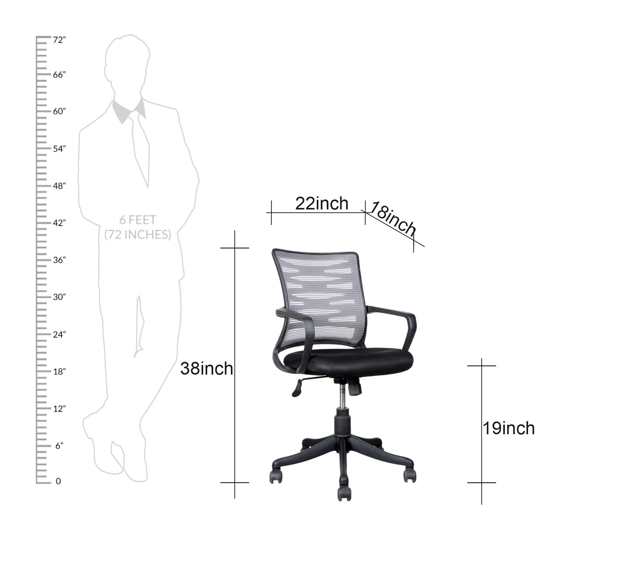 Executive Mid Back Office Chair with Breathable Mesh Back, Cushioned Fabric Seat, Adjustable Height, Swivel Base & Armrests – Ergonomic Workstation Chair