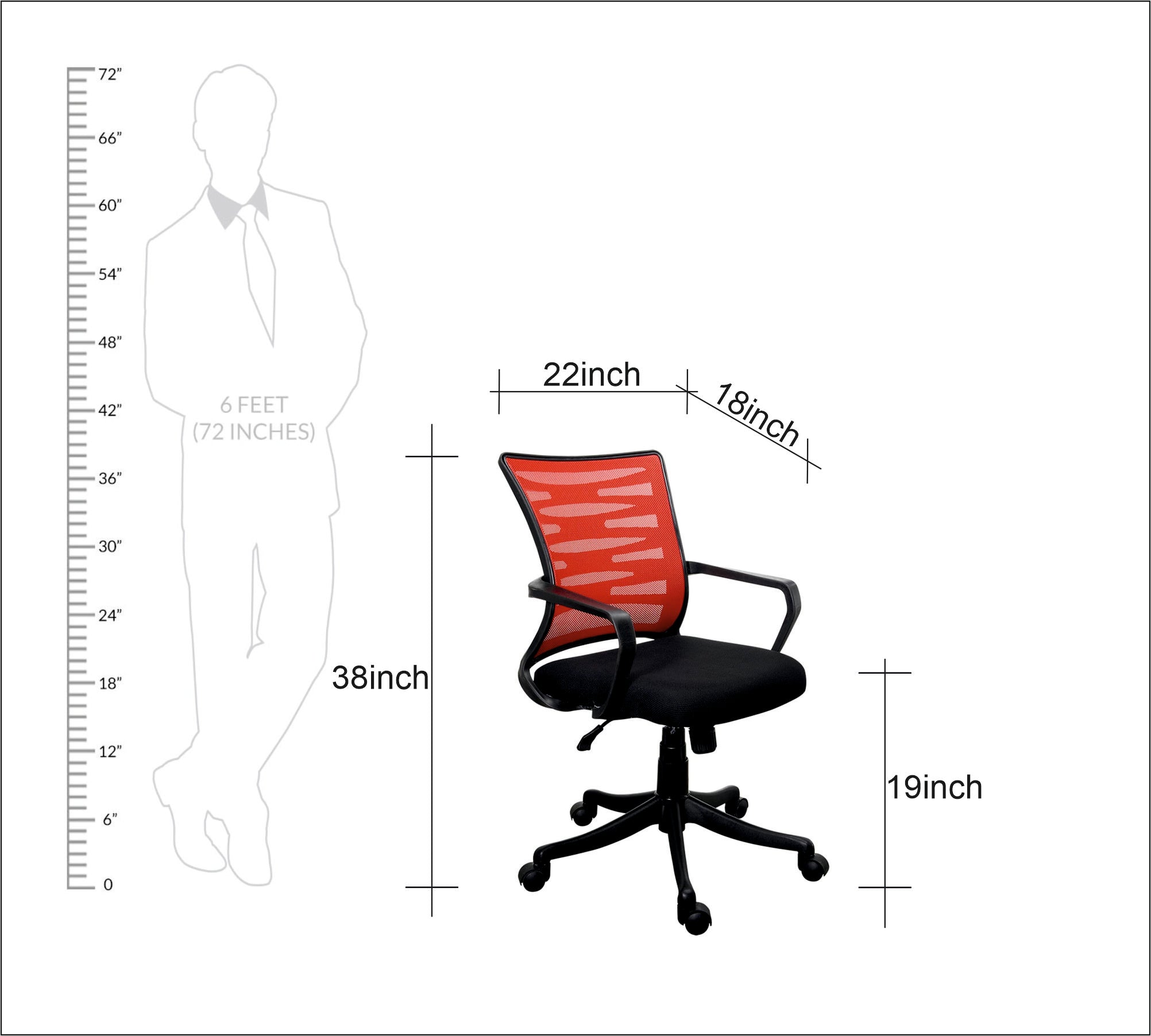 Executive Mid Back Office Chair with Breathable Mesh Back, Cushioned Fabric Seat, Adjustable Height, Swivel Base & Armrests – Ergonomic Workstation Chair
