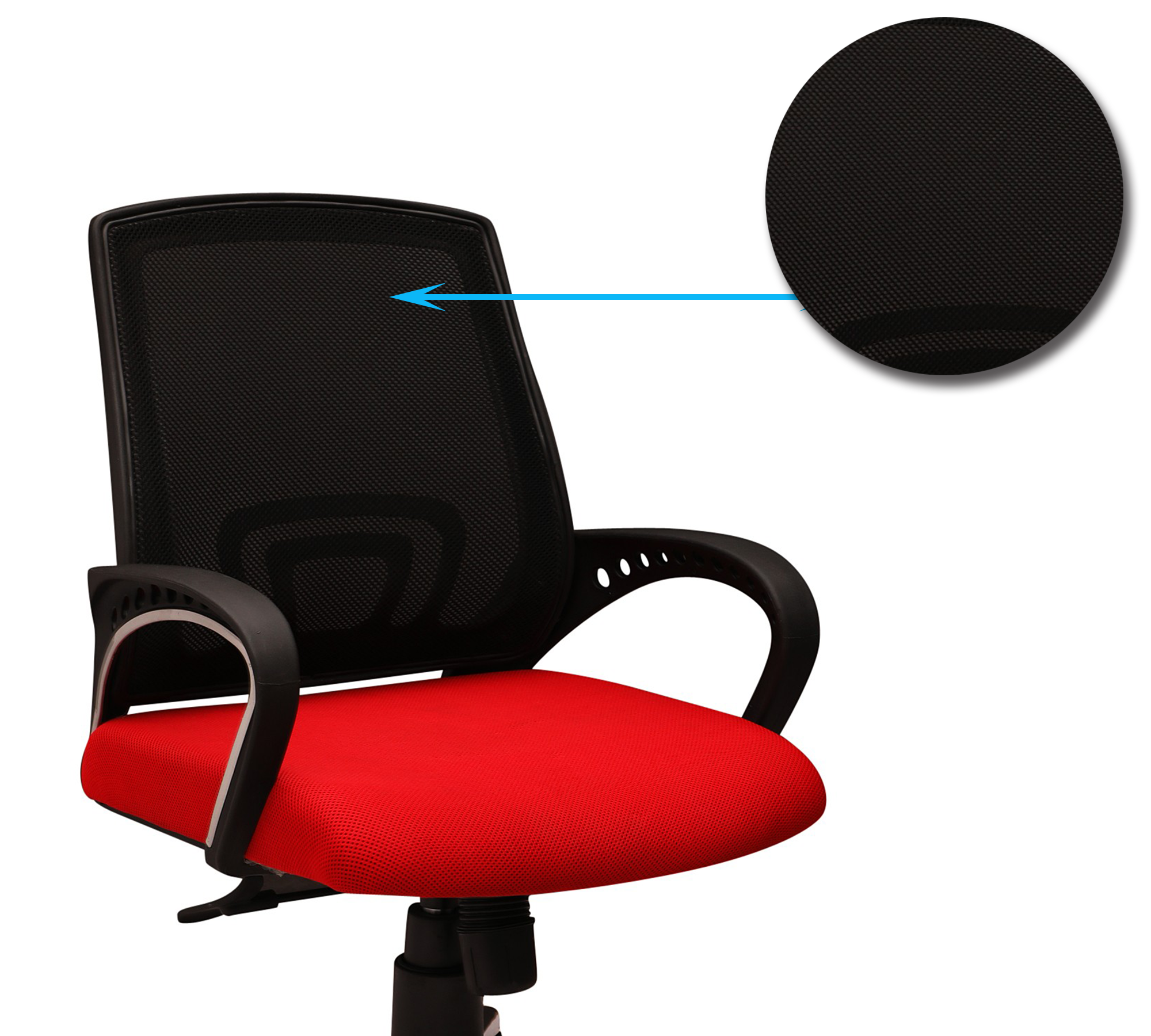 Ergonomic Mid Back Mesh Office Chair with Red Cushioned Seat, Breathable Backrest, Fixed Armrests and Height Adjustable Swivel Base for Office and Home