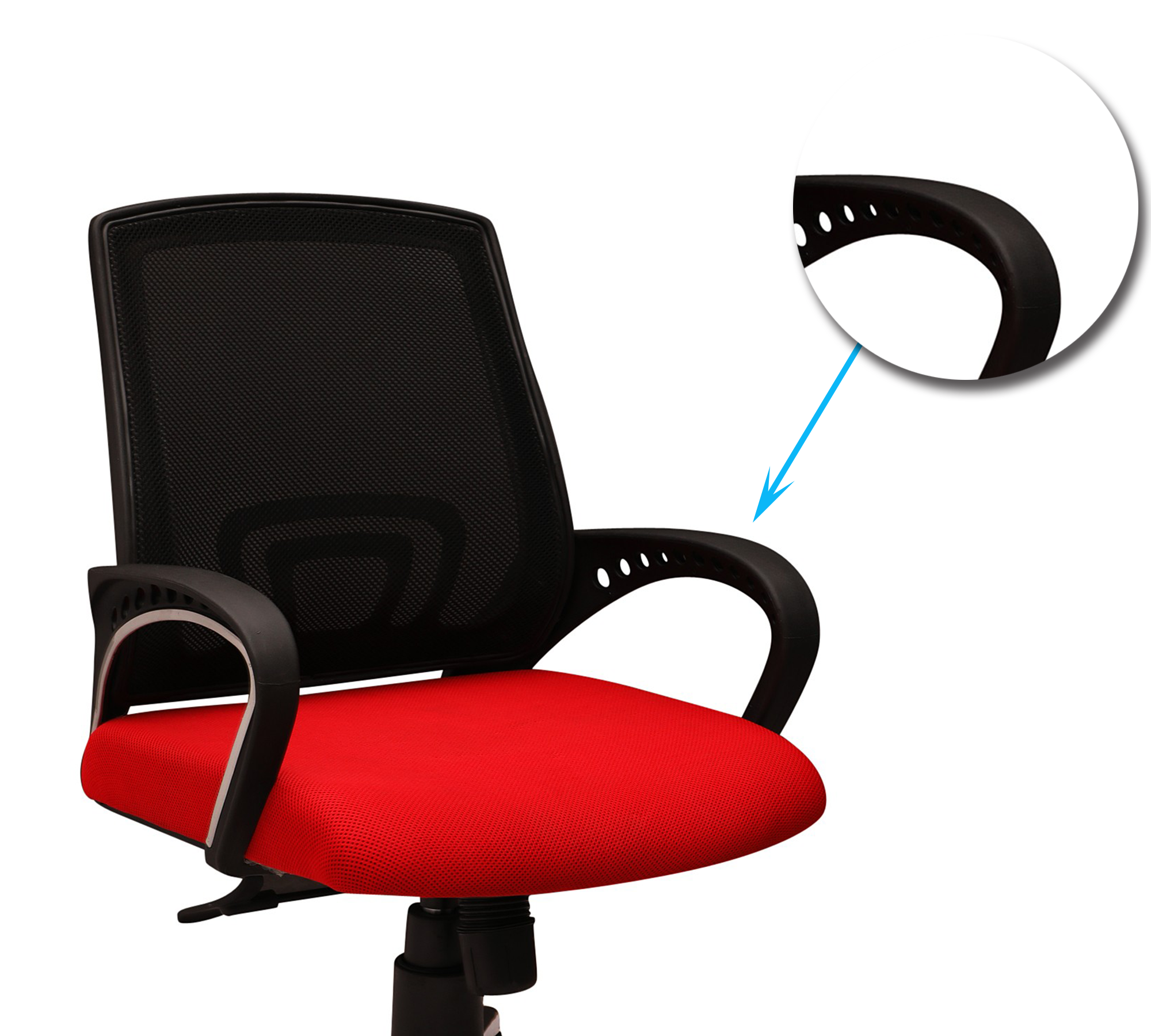 Ergonomic Mid Back Mesh Office Chair with Red Cushioned Seat, Breathable Backrest, Fixed Armrests and Height Adjustable Swivel Base for Office and Home