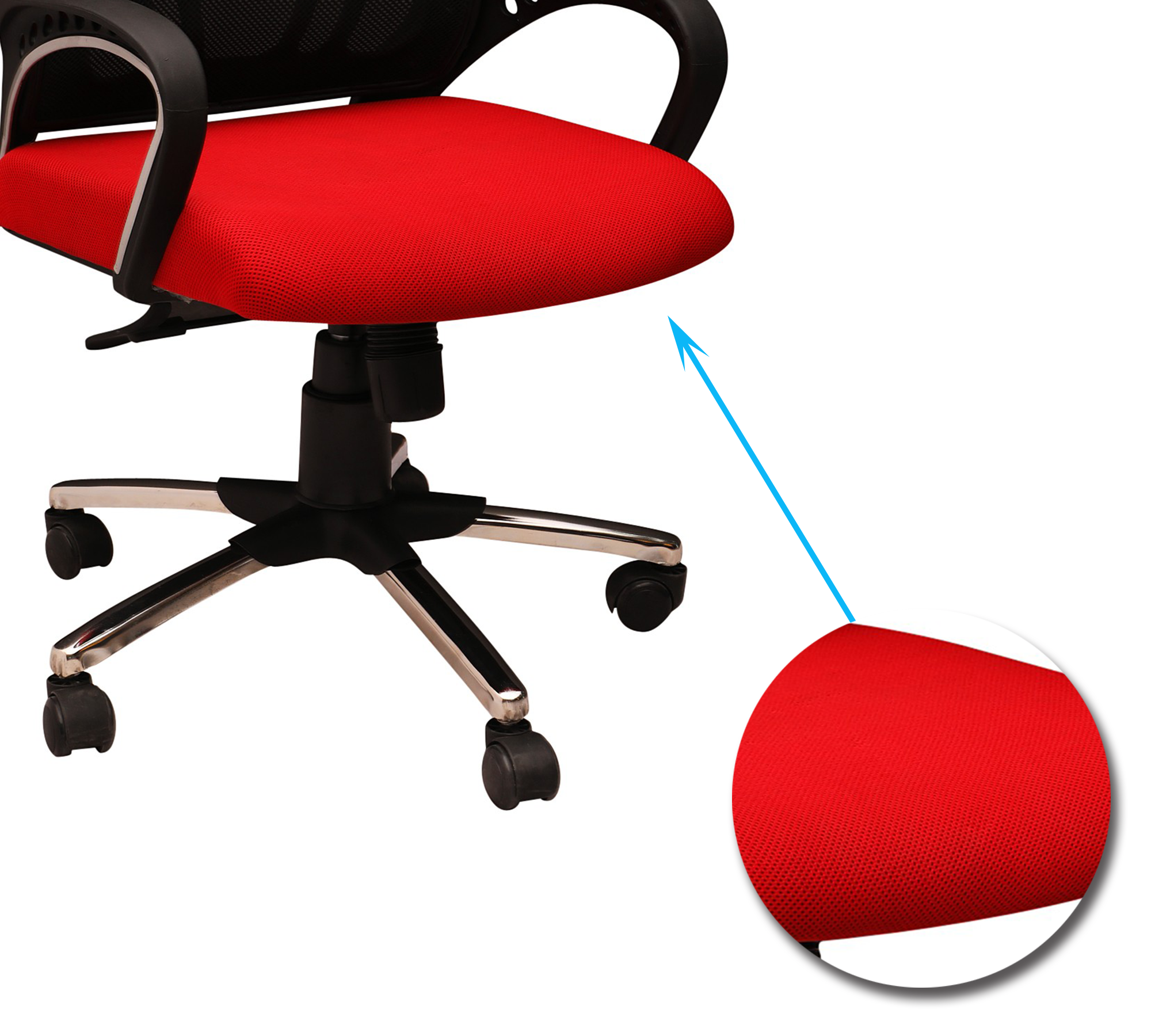 Ergonomic Mid Back Mesh Office Chair with Red Cushioned Seat, Breathable Backrest, Fixed Armrests and Height Adjustable Swivel Base for Office and Home