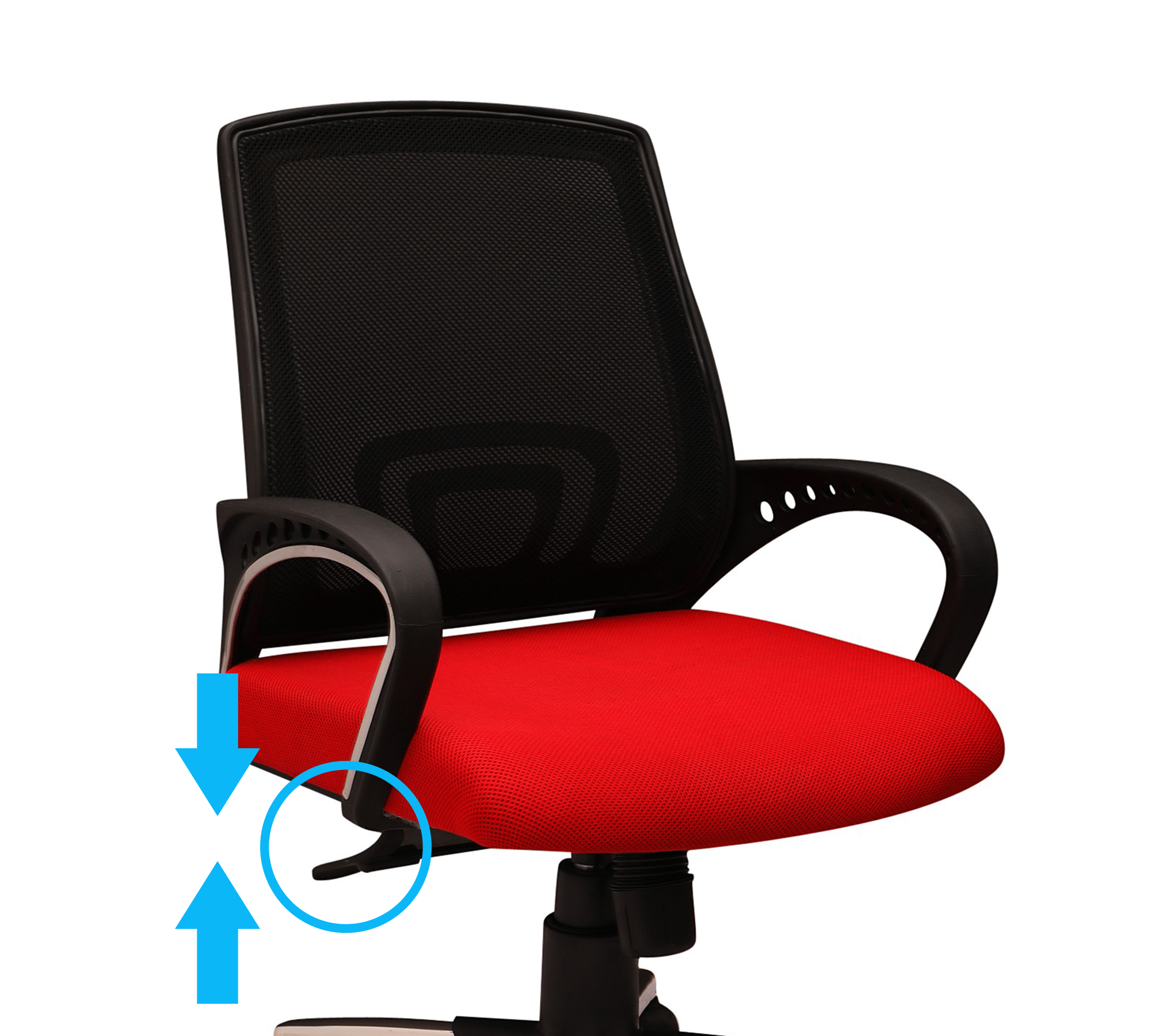 Ergonomic Mid Back Mesh Office Chair with Red Cushioned Seat, Breathable Backrest, Fixed Armrests and Height Adjustable Swivel Base for Office and Home
