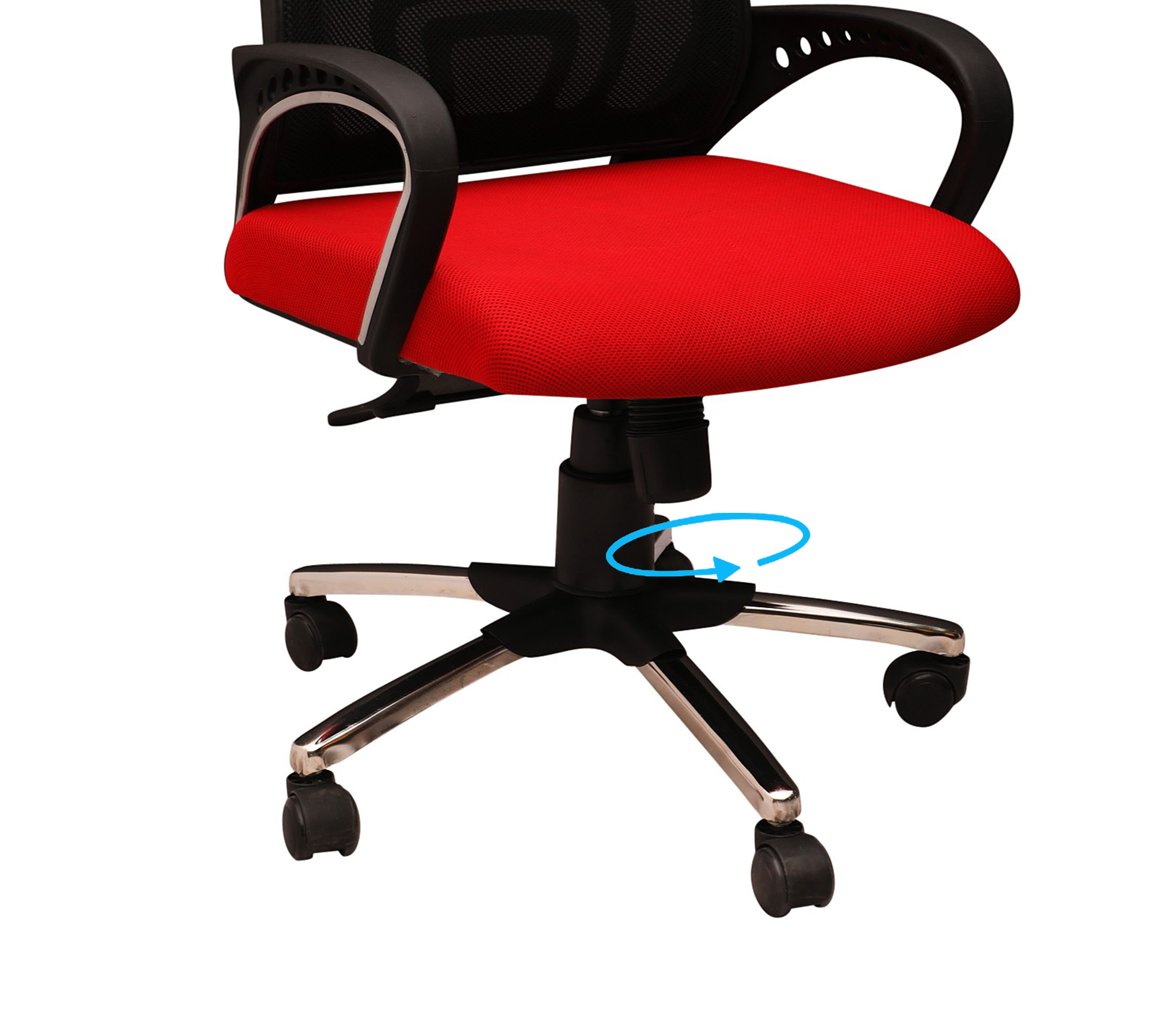 Ergonomic Mid Back Mesh Office Chair with Red Cushioned Seat, Breathable Backrest, Fixed Armrests and Height Adjustable Swivel Base for Office and Home