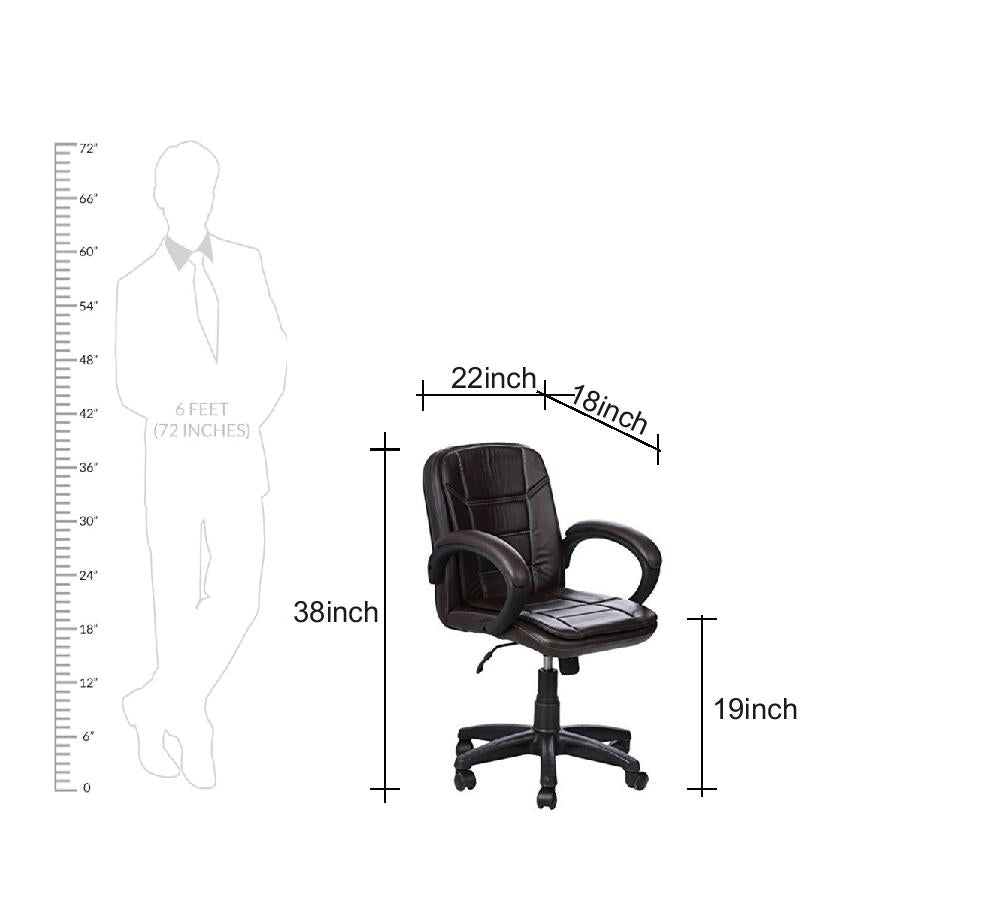 Executive Mid Back Office Chair in Premium Leatherette with Cushioned Seat, Ergonomic Support, Adjustable Height, Swivel Base & Wheels for Home & Office Use
