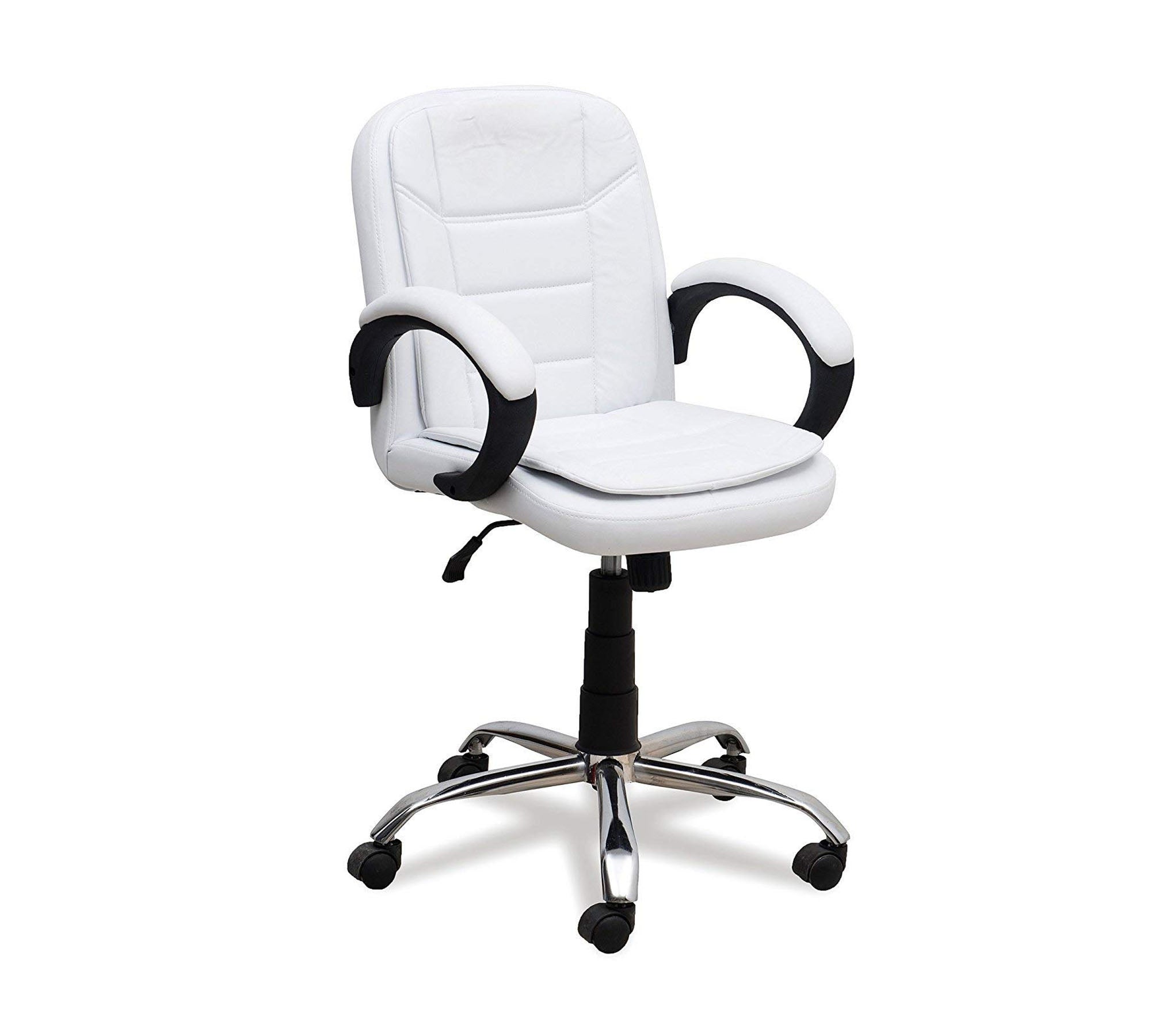 Executive Leatherette Mid Back Chair with Cushioned Seat, Curved Armrests, Hydraulic Height Adjustment and Chrome Base – Ergonomic Office Chair