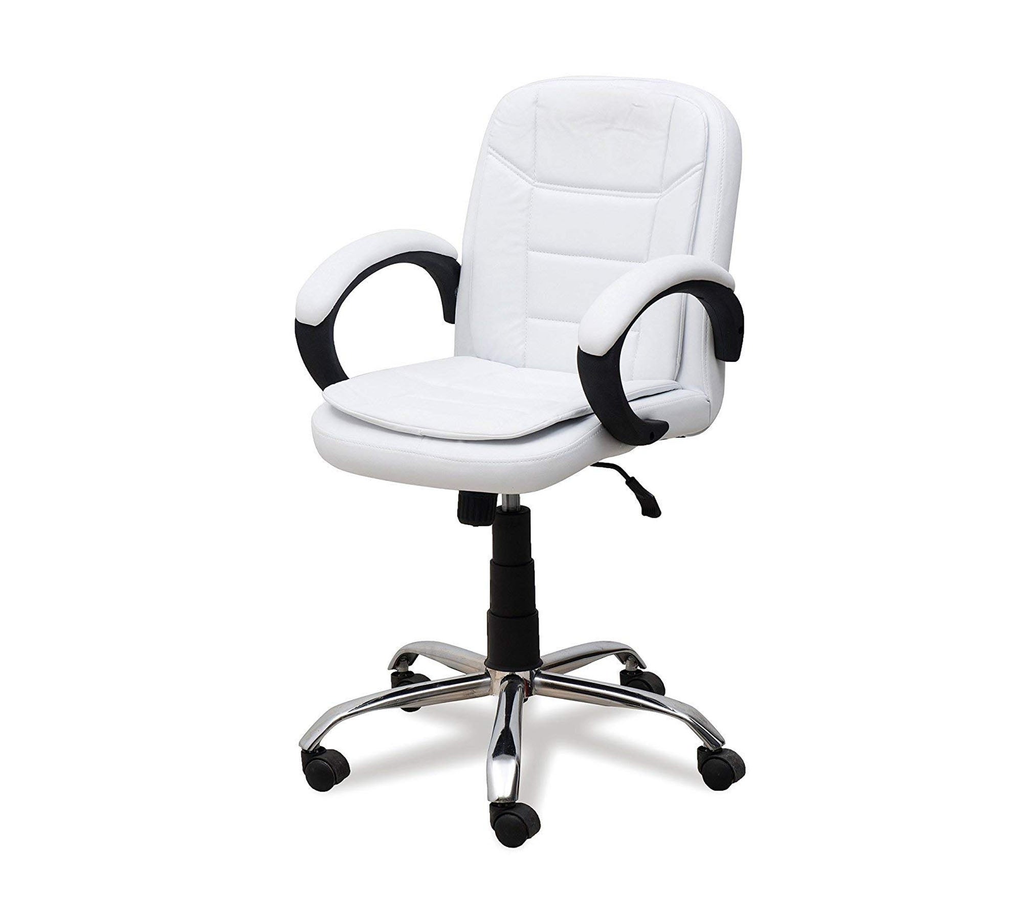 Executive Leatherette Mid Back Chair with Cushioned Seat, Curved Armrests, Hydraulic Height Adjustment and Chrome Base – Ergonomic Office Chair