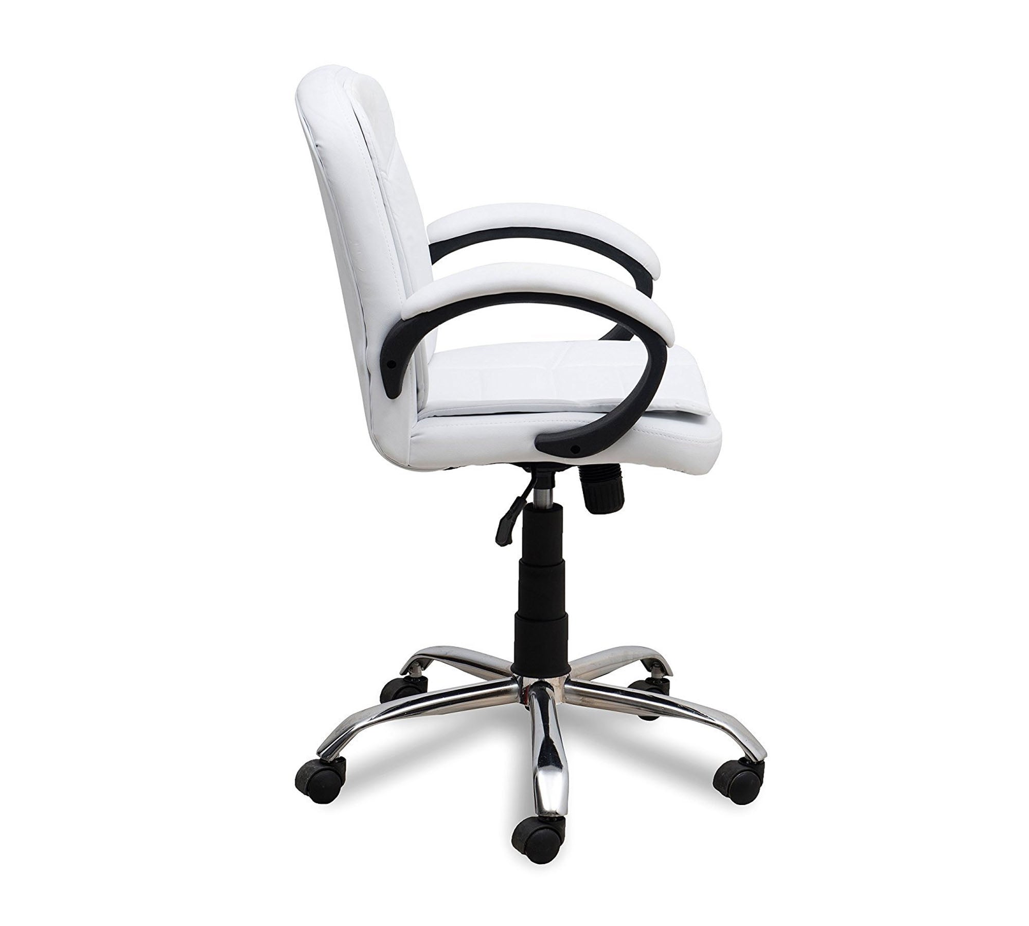 Executive Leatherette Mid Back Chair with Cushioned Seat, Curved Armrests, Hydraulic Height Adjustment and Chrome Base – Ergonomic Office Chair