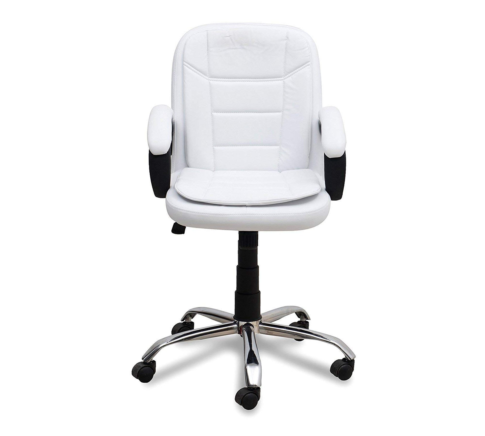 Executive Leatherette Mid Back Chair with Cushioned Seat, Curved Armrests, Hydraulic Height Adjustment and Chrome Base – Ergonomic Office Chair