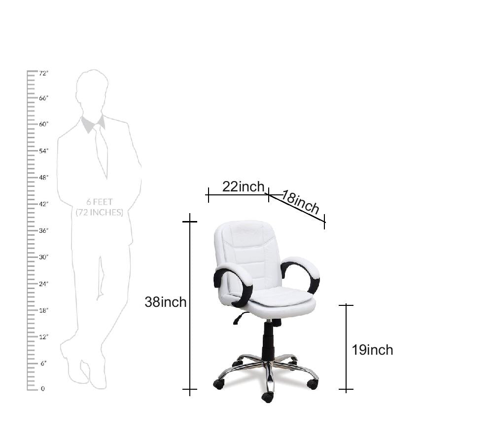 Executive Leatherette Mid Back Chair with Cushioned Seat, Curved Armrests, Hydraulic Height Adjustment and Chrome Base – Ergonomic Office Chair
