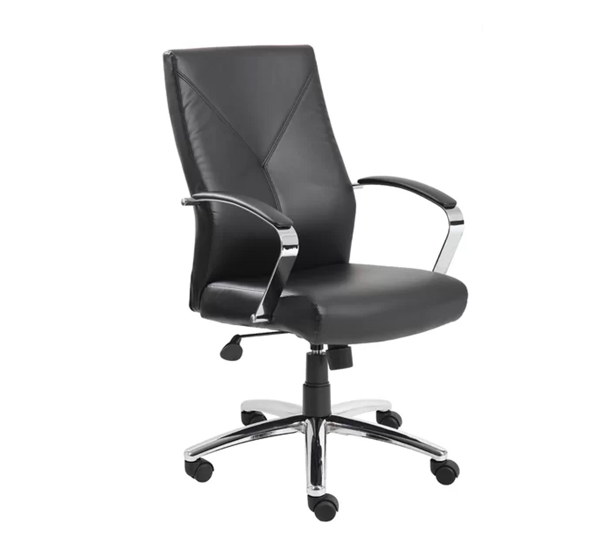 Executive Mid Back Office Chair with Leatherette Upholstery, Chrome Armrests, Height Adjustable Swivel Chair for Office, Conference Room & Home Workspace