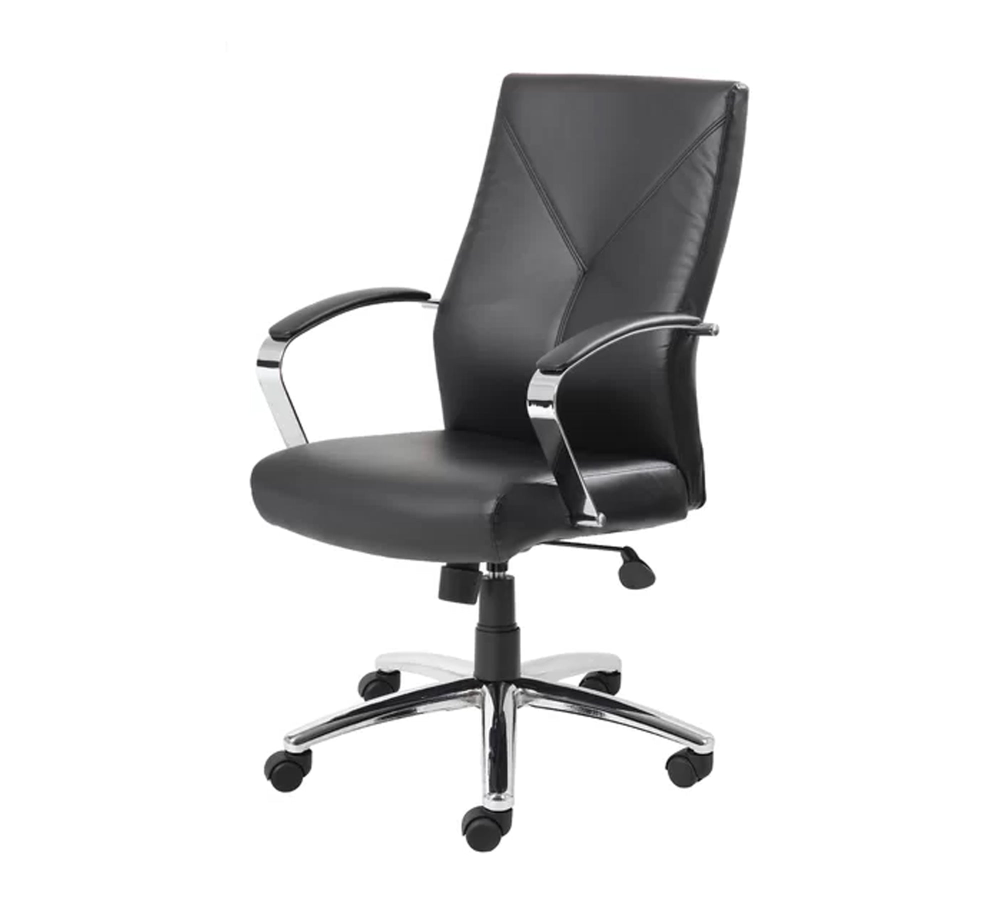 Executive Mid Back Office Chair with Leatherette Upholstery, Chrome Armrests, Height Adjustable Swivel Chair for Office, Conference Room & Home Workspace
