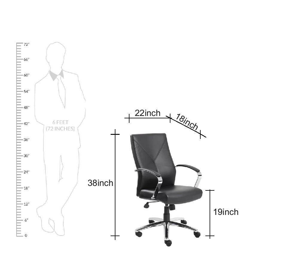 Executive Mid Back Office Chair with Leatherette Upholstery, Chrome Armrests, Height Adjustable Swivel Chair for Office, Conference Room & Home Workspace