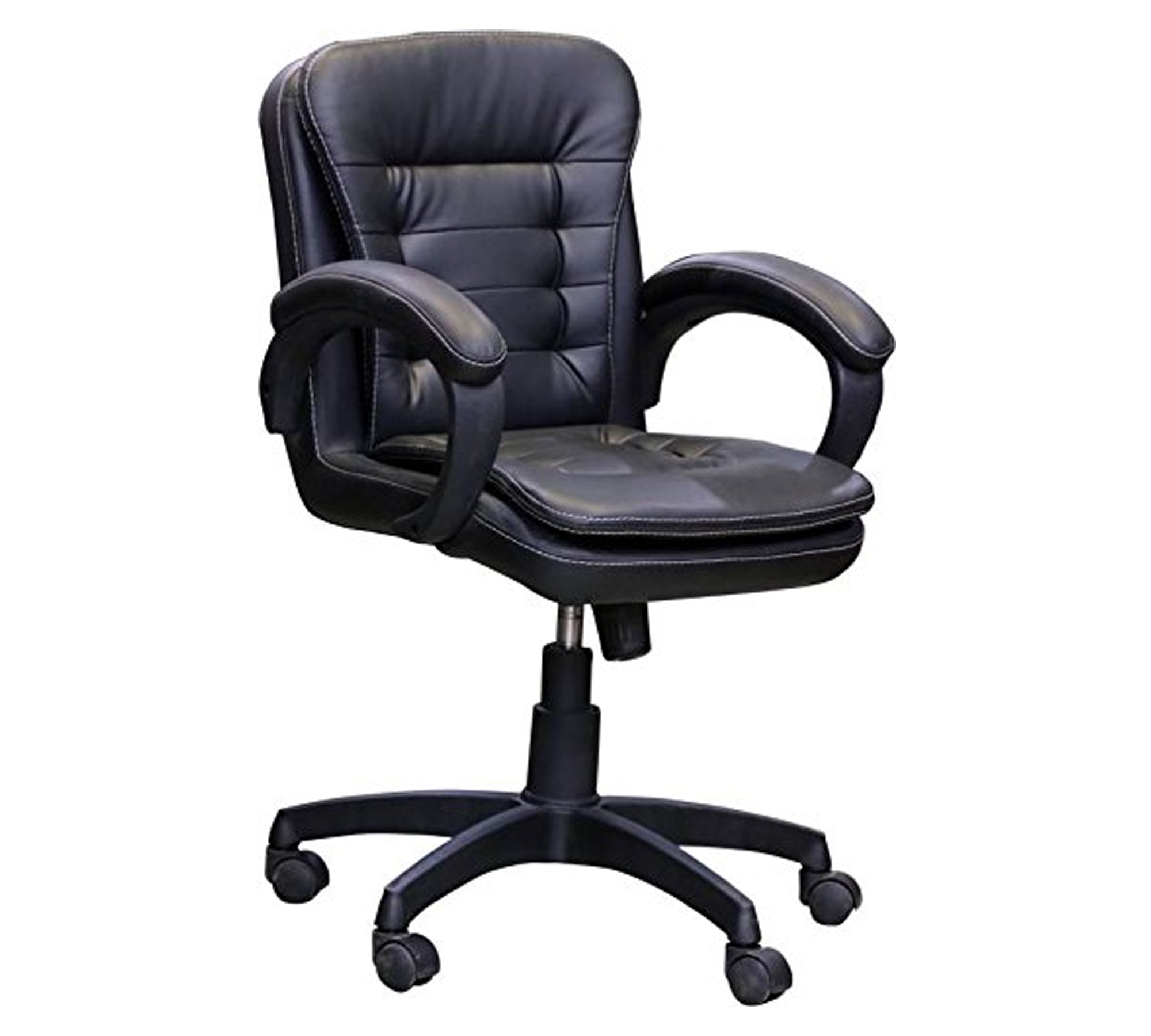 Luxury Executive Mid Back Office Chair with Extra Thick Cushioning, Leatherette Finish, Padded Armrests, Adjustable Swivel Chair for Office Cabin & Home Office