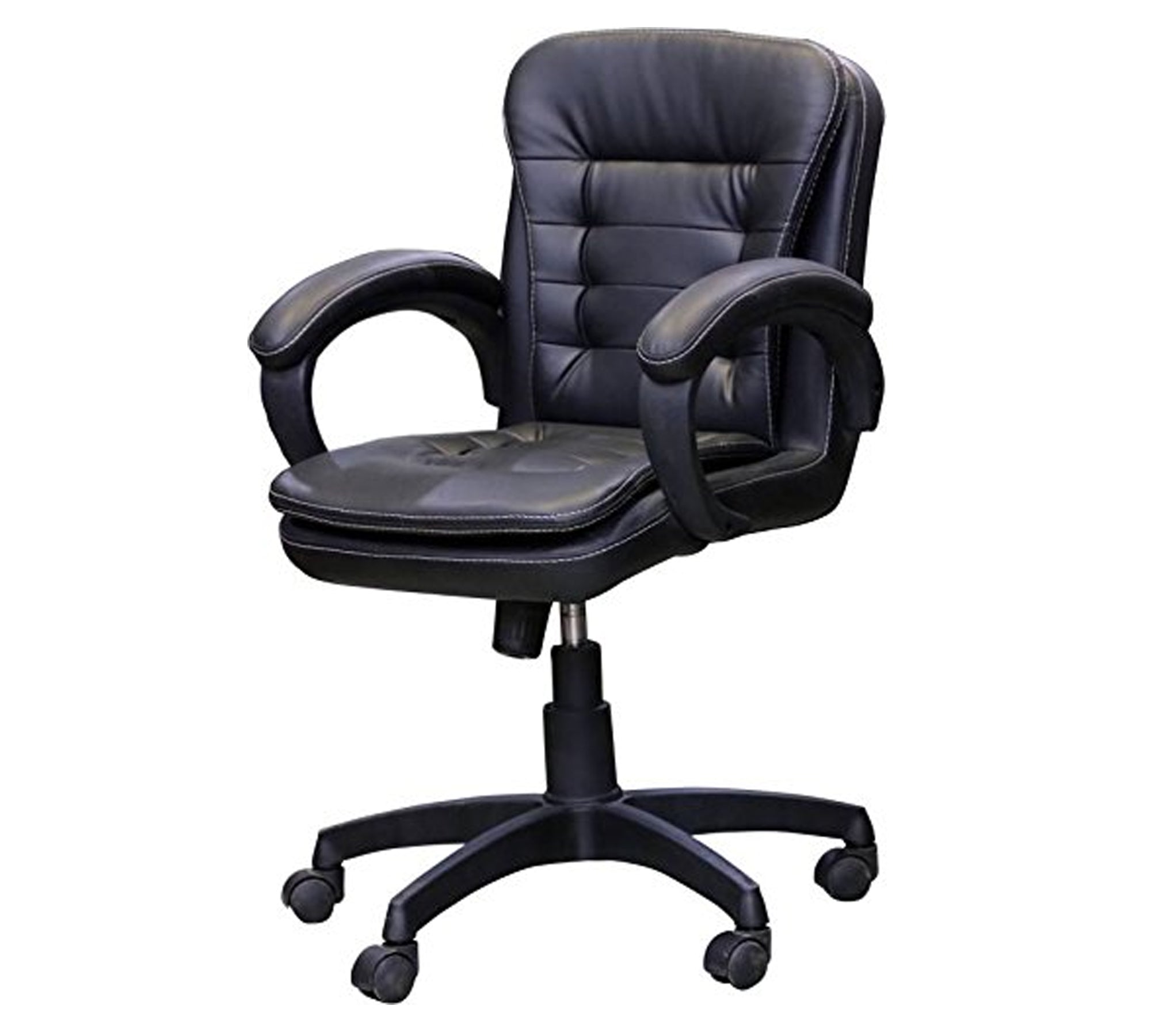 Luxury Executive Mid Back Office Chair with Extra Thick Cushioning, Leatherette Finish, Padded Armrests, Adjustable Swivel Chair for Office Cabin & Home Office