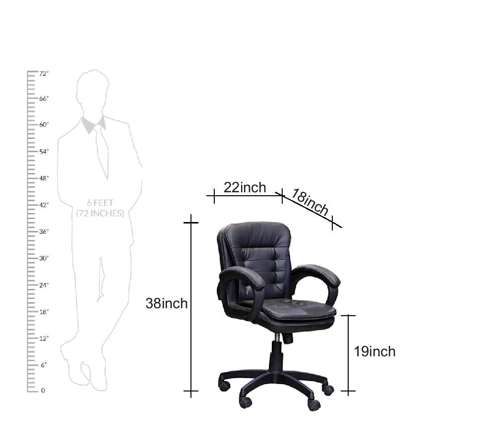 Luxury Executive Mid Back Office Chair with Extra Thick Cushioning, Leatherette Finish, Padded Armrests, Adjustable Swivel Chair for Office Cabin & Home Office