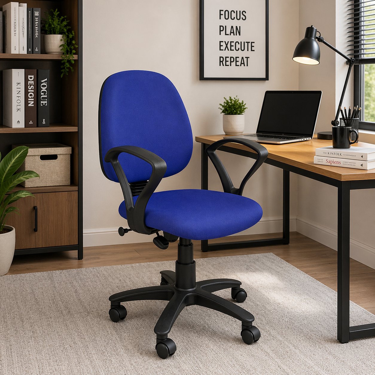 Executive Mid Back Office Chair with Cushioned Seat, Adjustable Height, Swivel Base and Armrests – Ergonomic Workstation and Study Chair