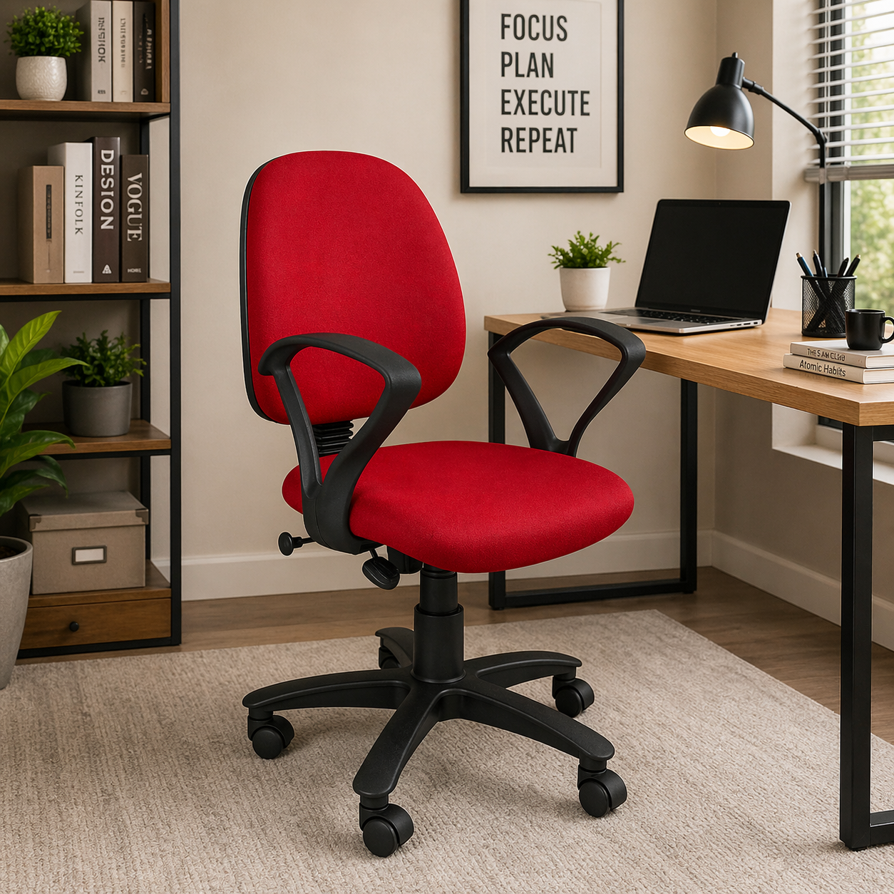 Executive Mid Back Office Chair with Cushioned Seat, Adjustable Height, Swivel Base and Armrests – Ergonomic Workstation and Study Chair