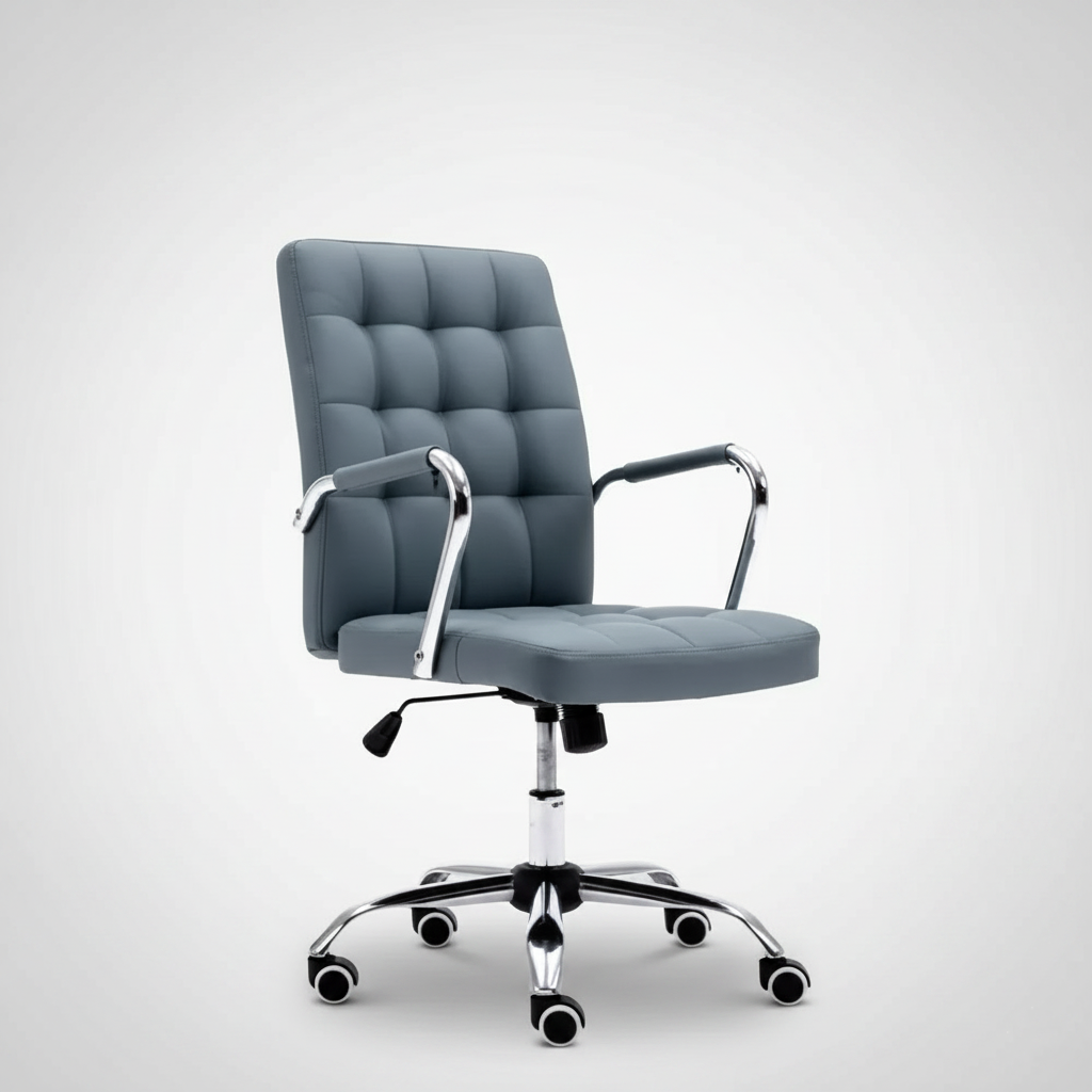 Executive Office Chair with Cushioned Backrest, Chrome Armrests, Adjustable Height and Swivel Base – Modern Ergonomic Desk Chair