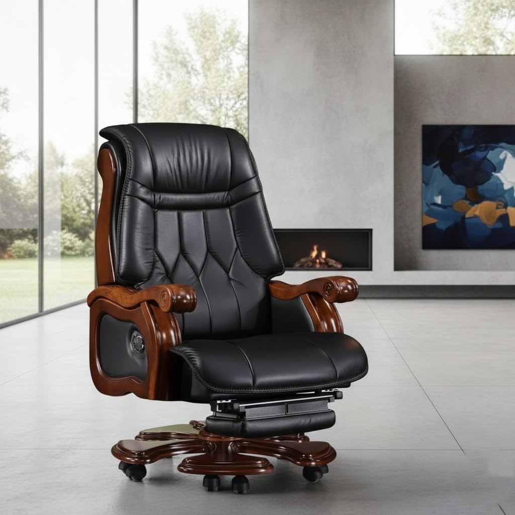 High-Back Office Chair with Recliner, Swivel, Adjustable Height, Armrests, and Lumbar Support for Boss / Director