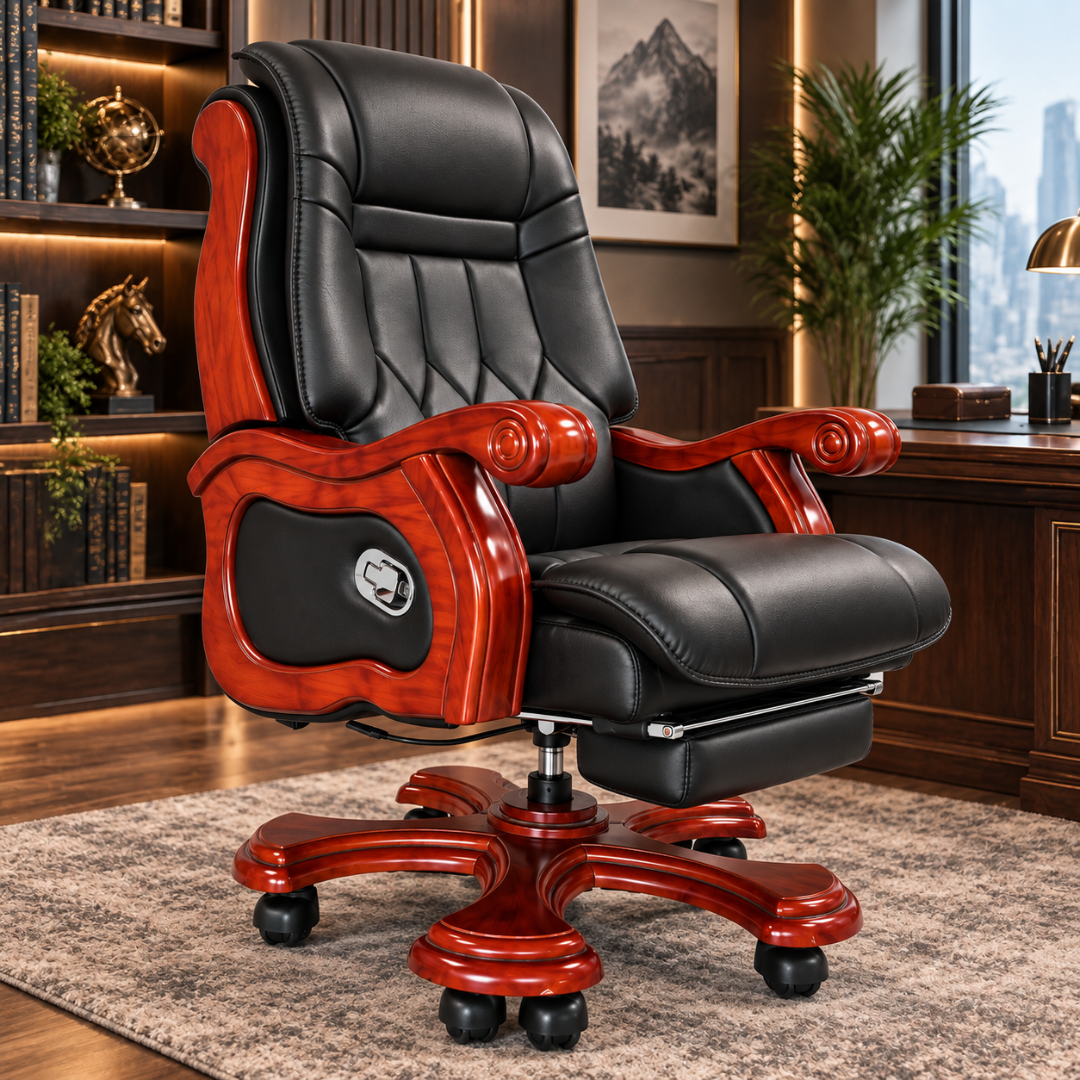 High-Back Office Chair with Recliner, Swivel, Adjustable Height, Armrests, and Lumbar Support for Boss / Director