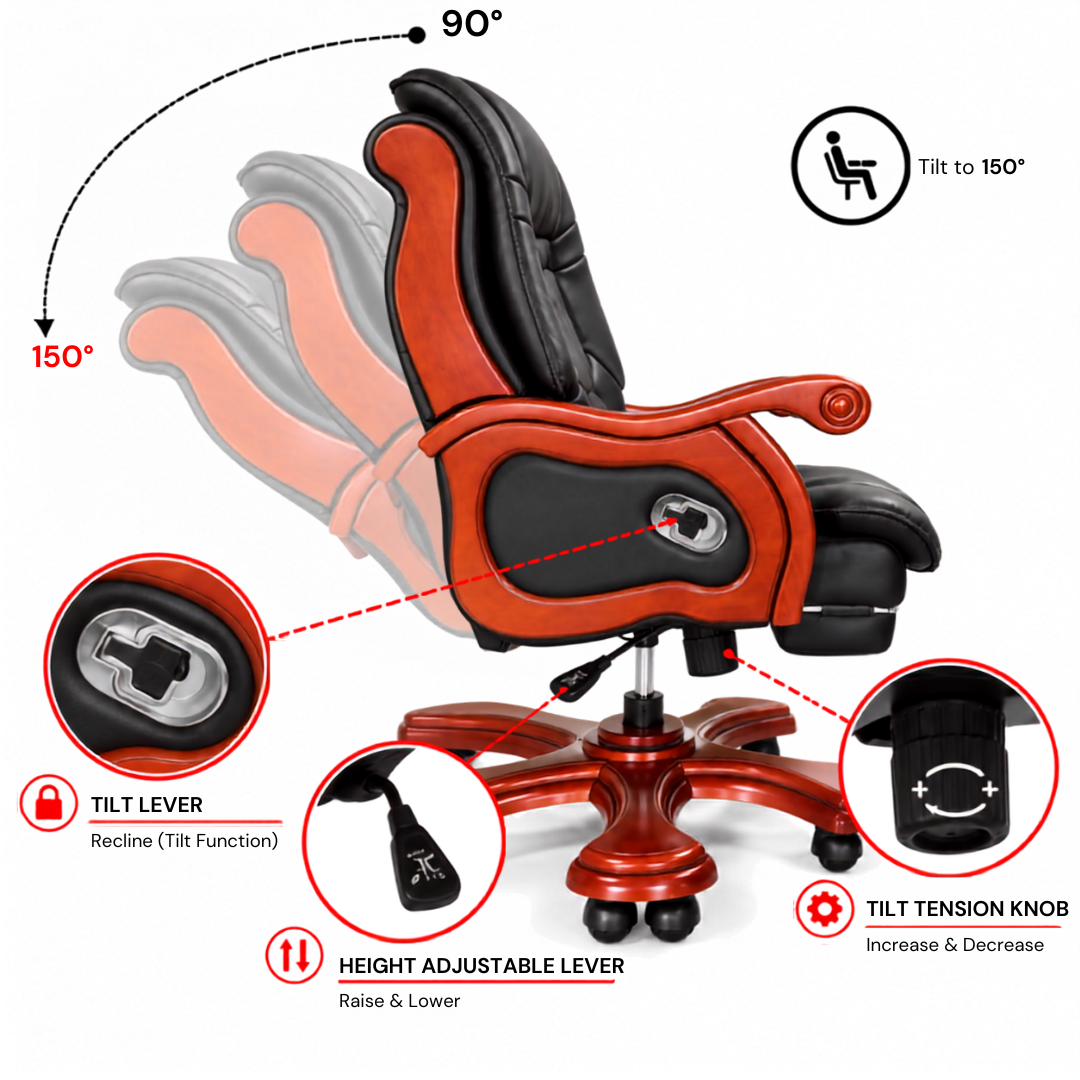 High-Back Office Chair with Recliner, Swivel, Adjustable Height, Armrests, and Lumbar Support for Boss / Director