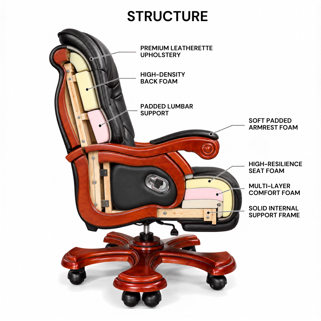 High-Back Office Chair with Recliner, Swivel, Adjustable Height, Armrests, and Lumbar Support for Boss / Director