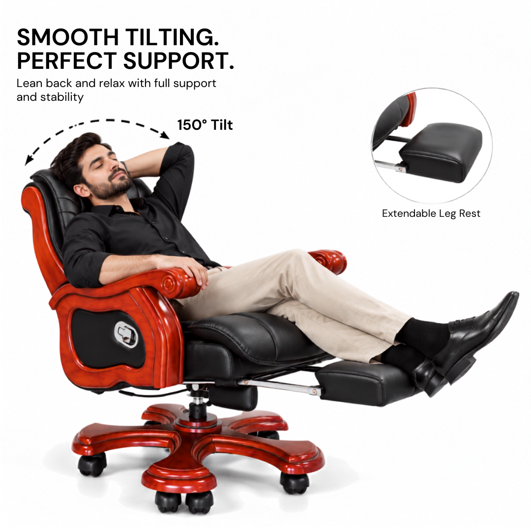 High-Back Office Chair with Recliner, Swivel, Adjustable Height, Armrests, and Lumbar Support for Boss / Director