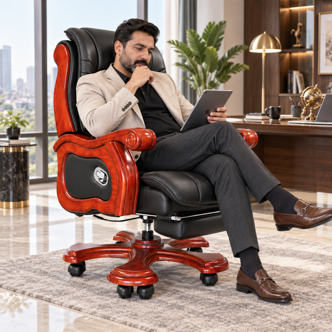 High-Back Office Chair with Recliner, Swivel, Adjustable Height, Armrests, and Lumbar Support for Boss / Director