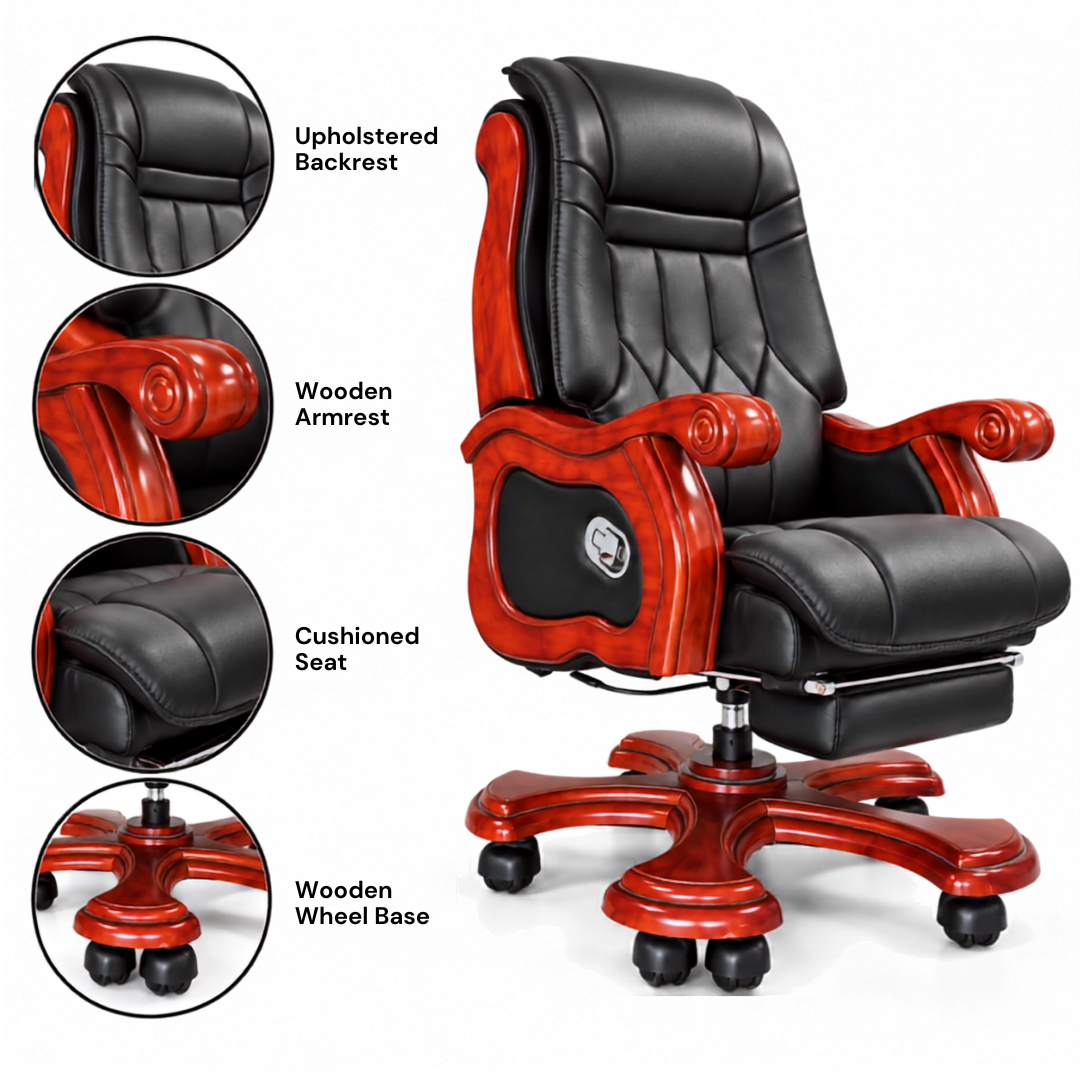 High-Back Office Chair with Recliner, Swivel, Adjustable Height, Armrests, and Lumbar Support for Boss / Director