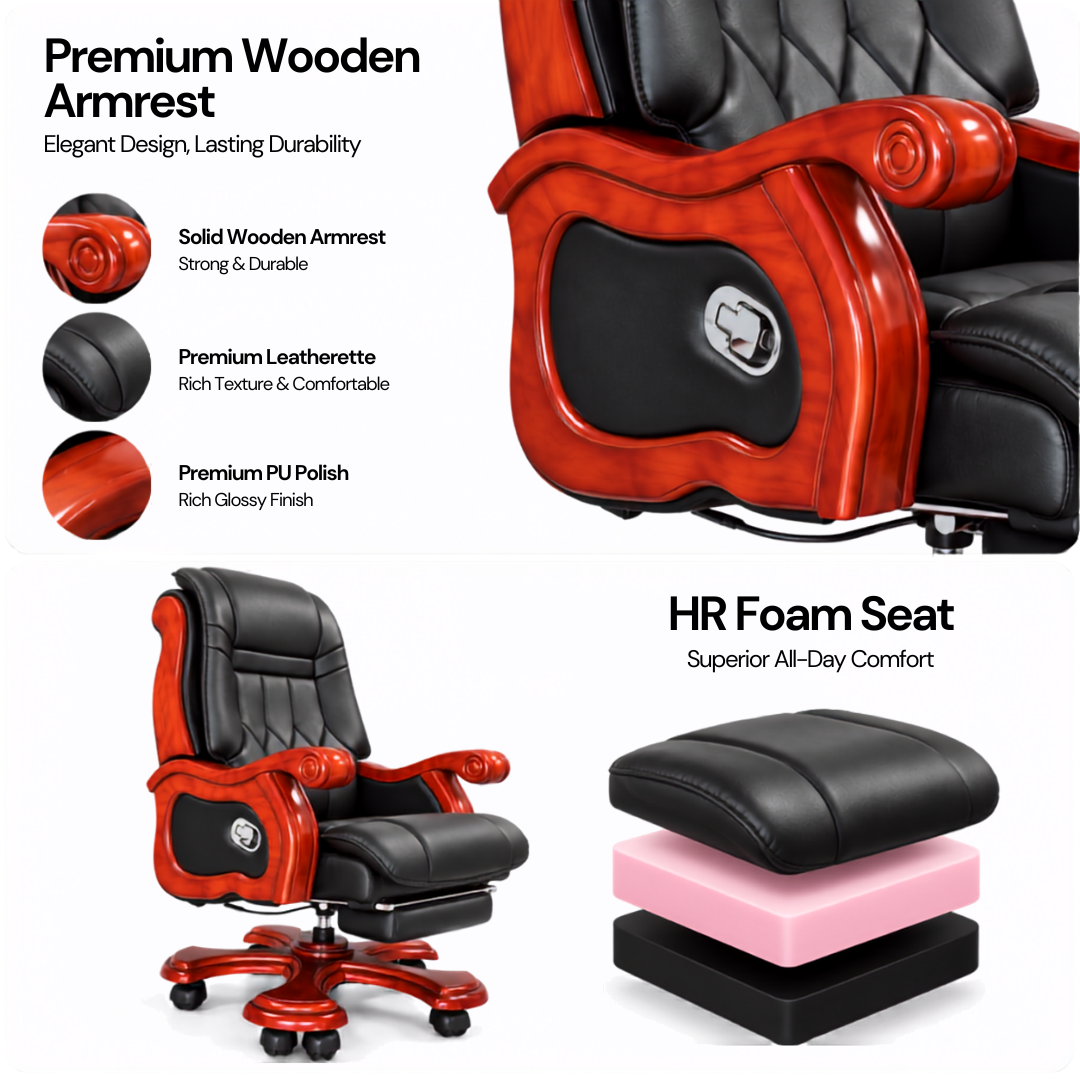 High-Back Office Chair with Recliner, Swivel, Adjustable Height, Armrests, and Lumbar Support for Boss / Director