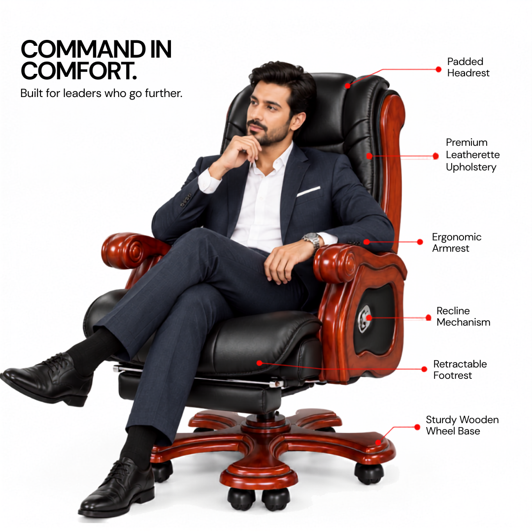High-Back Office Chair with Recliner, Swivel, Adjustable Height, Armrests, and Lumbar Support for Boss / Director