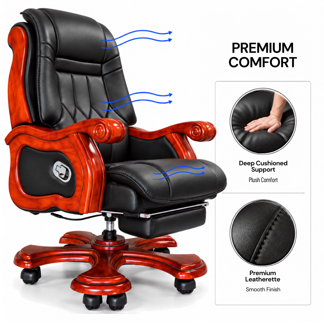 High-Back Office Chair with Recliner, Swivel, Adjustable Height, Armrests, and Lumbar Support for Boss / Director
