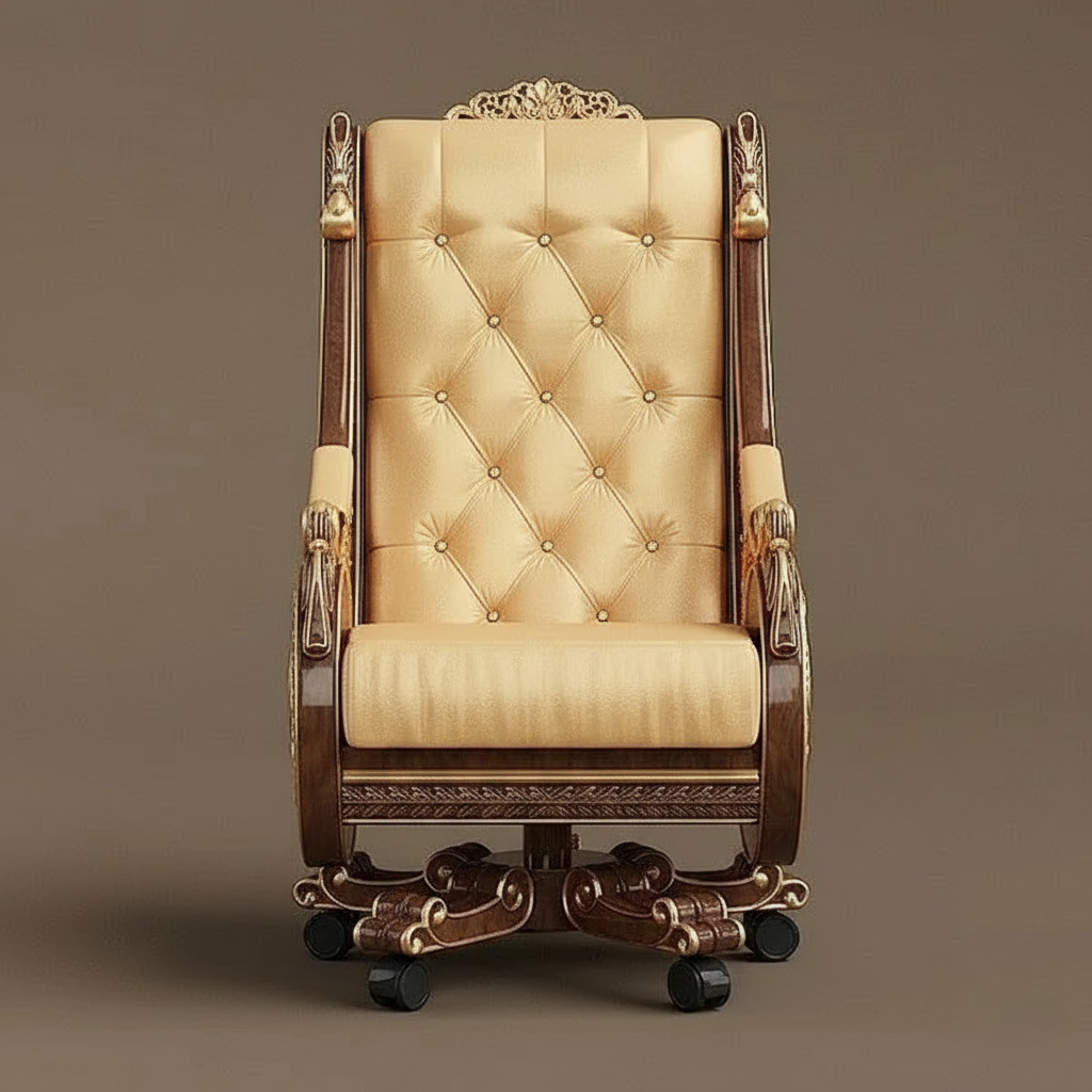 Maharaja luxury carved wooden chair in teak wood for multi purposes best quality material with golden deco polished