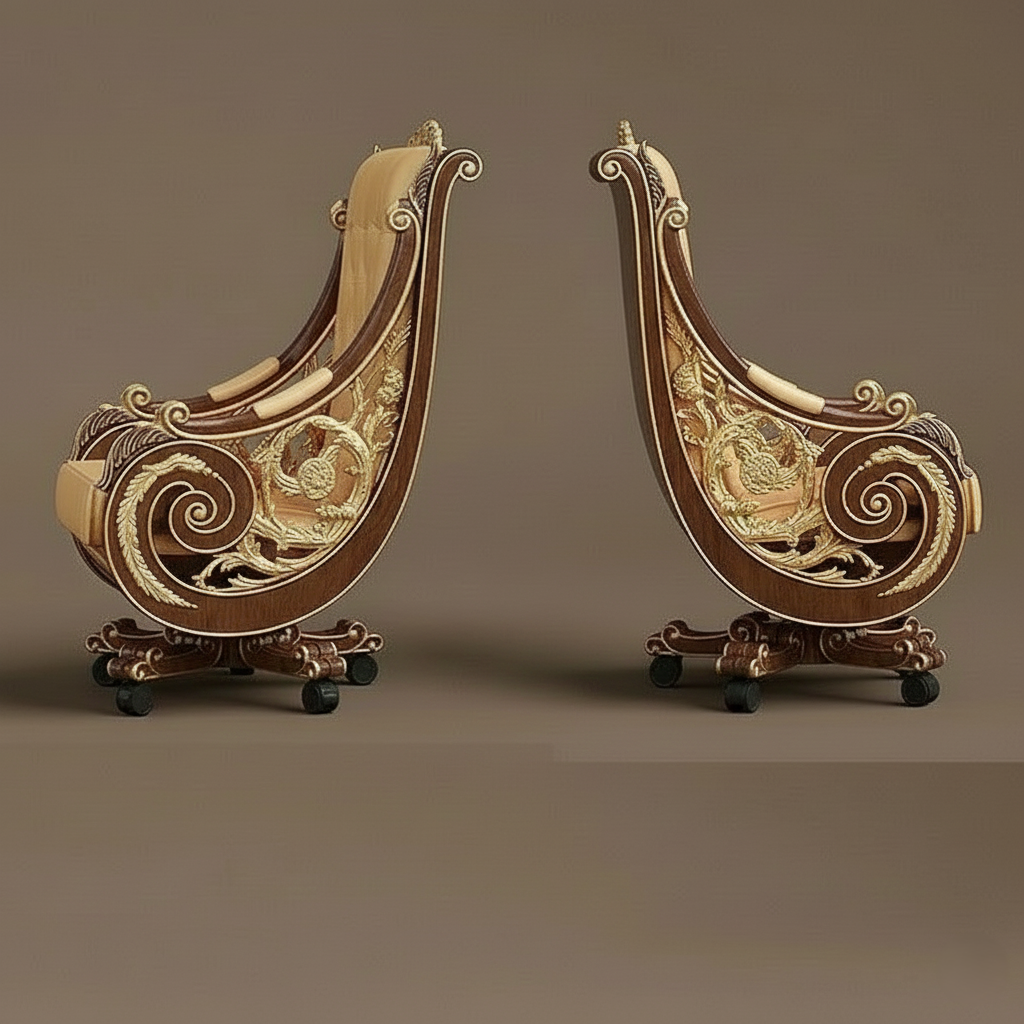 Maharaja luxury carved wooden chair in teak wood for multi purposes best quality material with golden deco polished