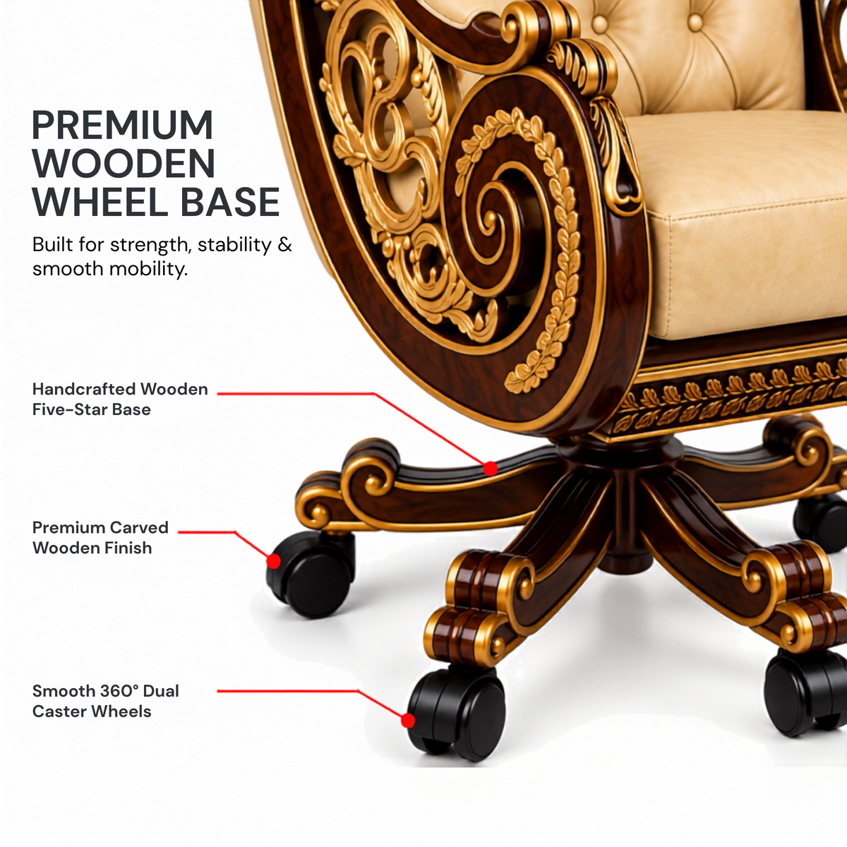 Maharaja luxury carved wooden chair in teak wood for multi purposes best quality material with golden deco polished