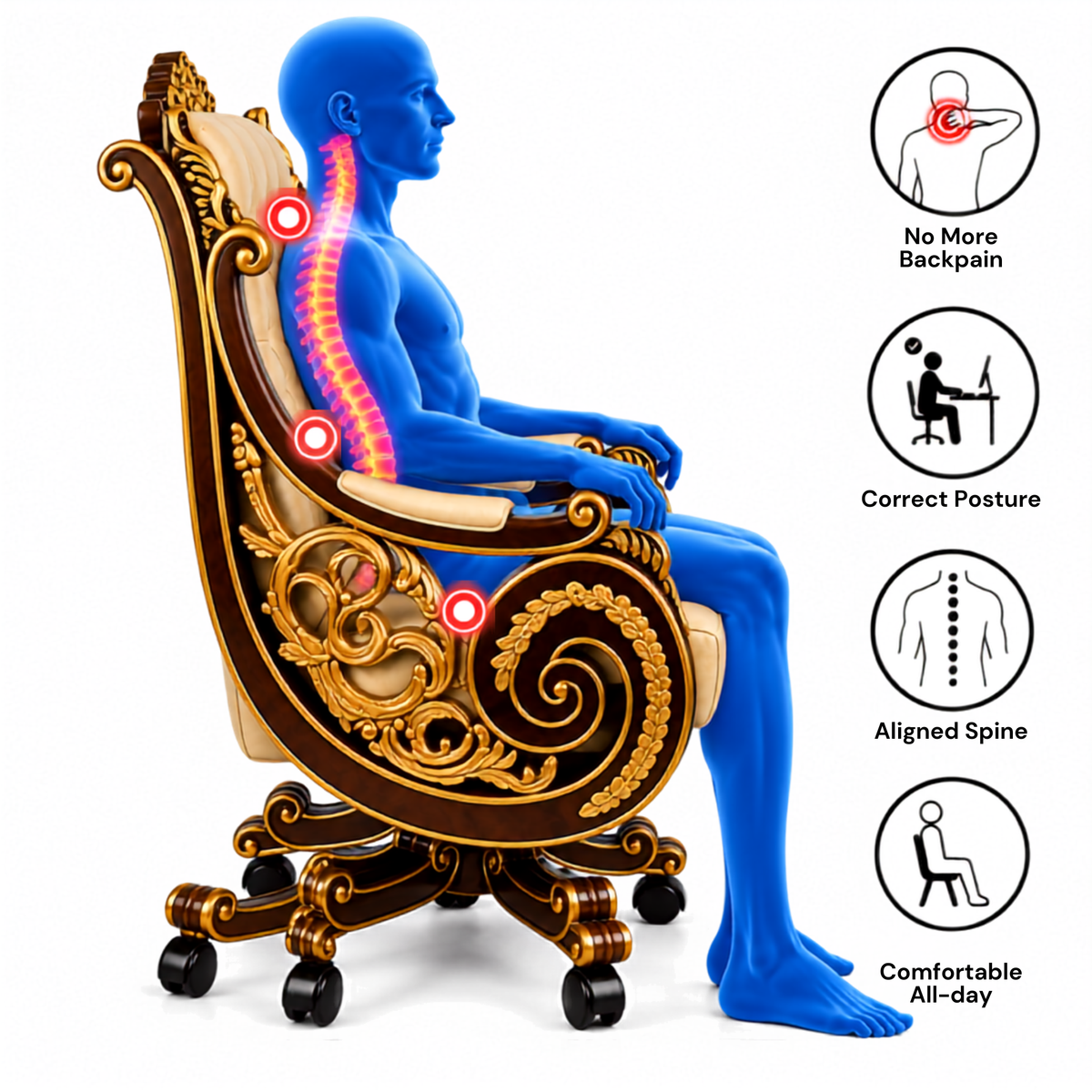 Maharaja luxury carved wooden chair in teak wood for multi purposes best quality material with golden deco polished
