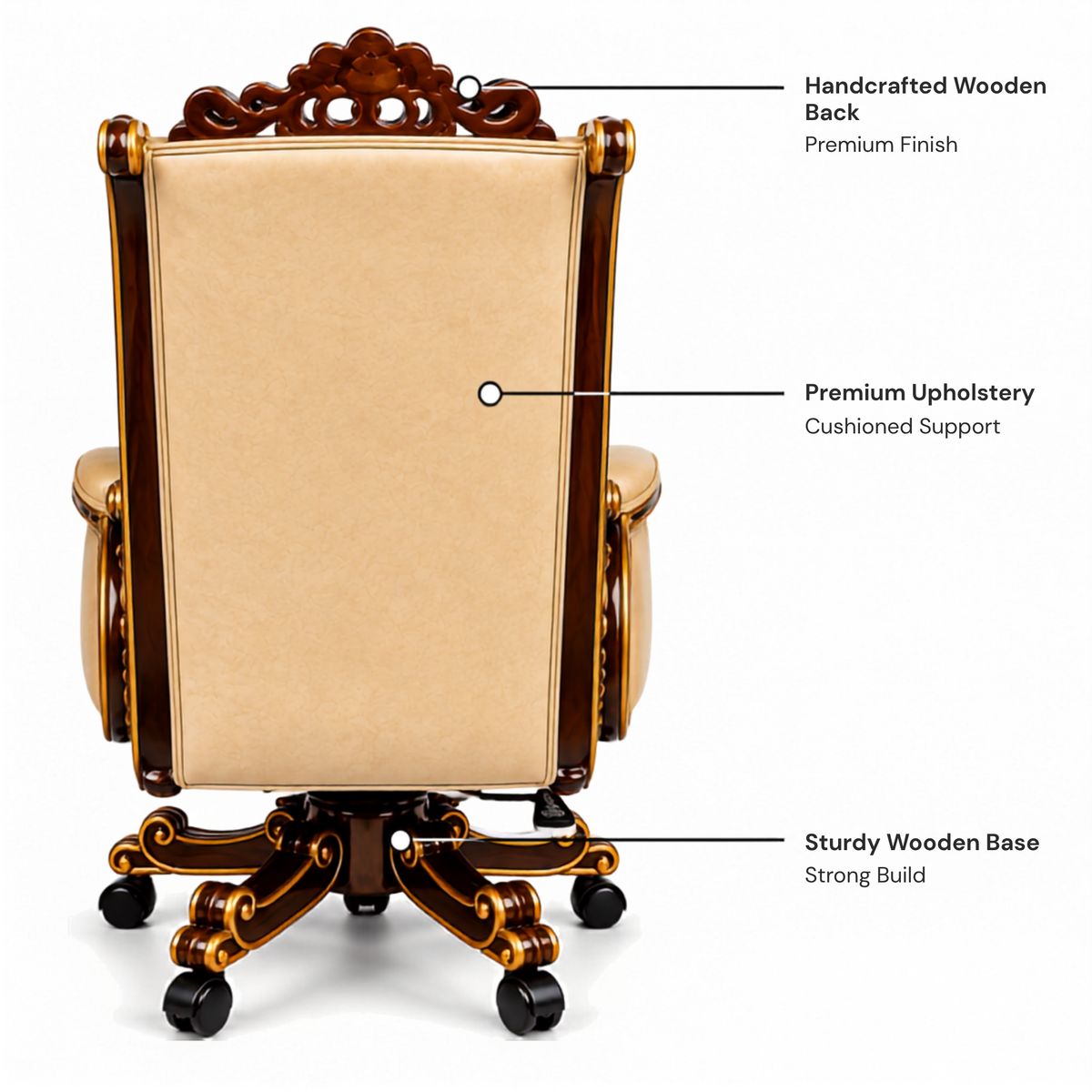 Maharaja luxury carved wooden chair in teak wood for multi purposes best quality material with golden deco polished