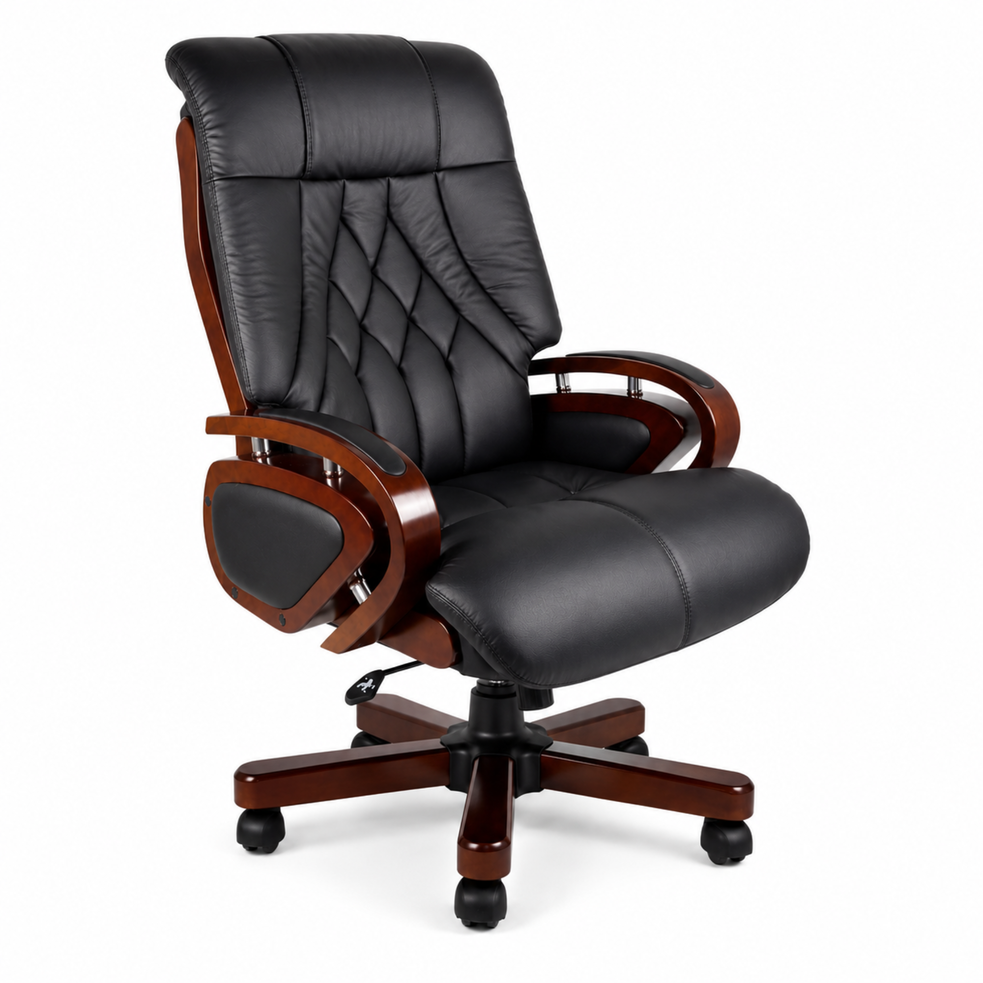 Director Chair for office Premium Leatherette with Wooden and Adjustable Height & Wooden Base and Wooden Polish - Black