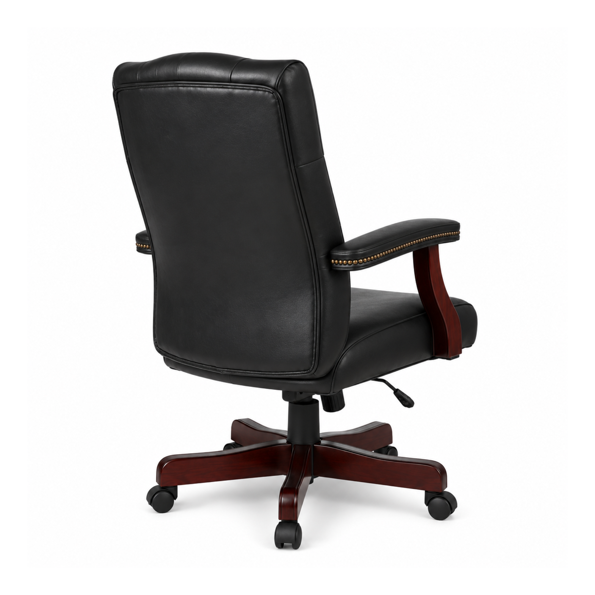 Director office Chair Tufted Design Made in Solid wood with Leatherette Upholstery & Armrest with Height Adjustable Chair - Black