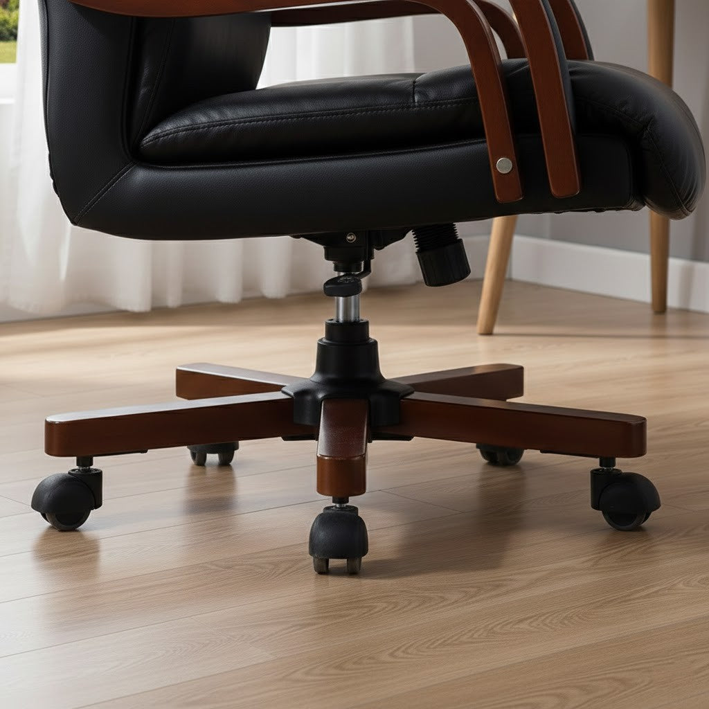 High Back Director Chair for office Made in Plyboard with Leatherette Upholstery & Armrest with wooden WheelBase & Revolving Chair -black