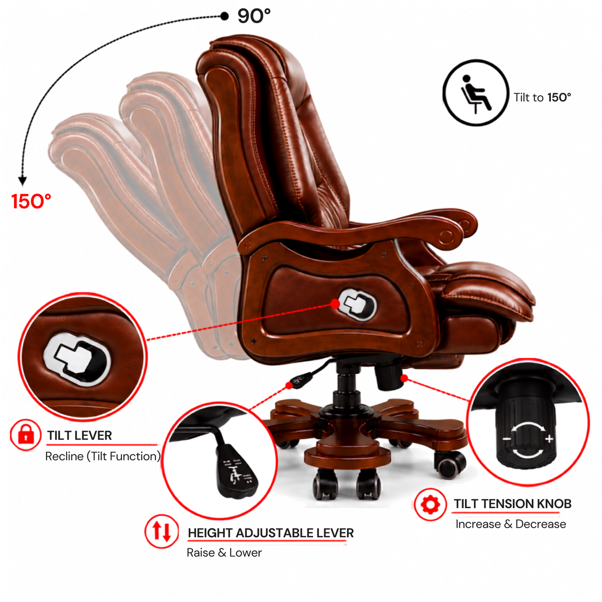 High Back Director Chair for office Luxury Design Made in Plyboard with Leatherette & Recliner & Footrest  Best Ergonomic Office Chair