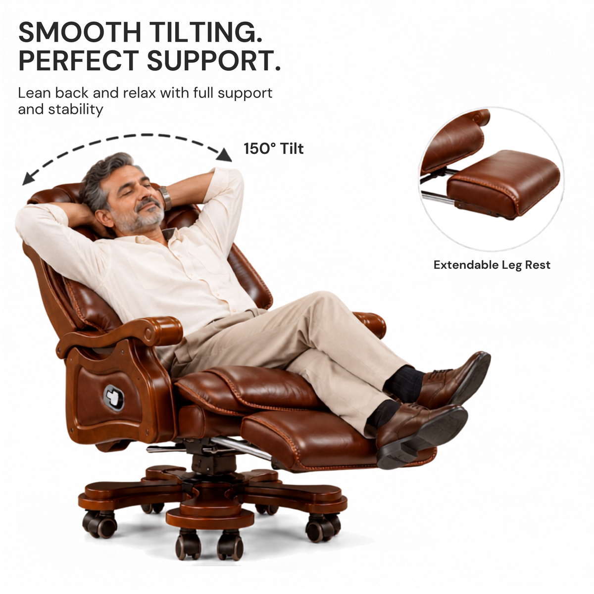 High Back Director Chair for office Luxury Design Made in Plyboard with Leatherette & Recliner & Footrest  Best Ergonomic Office Chair