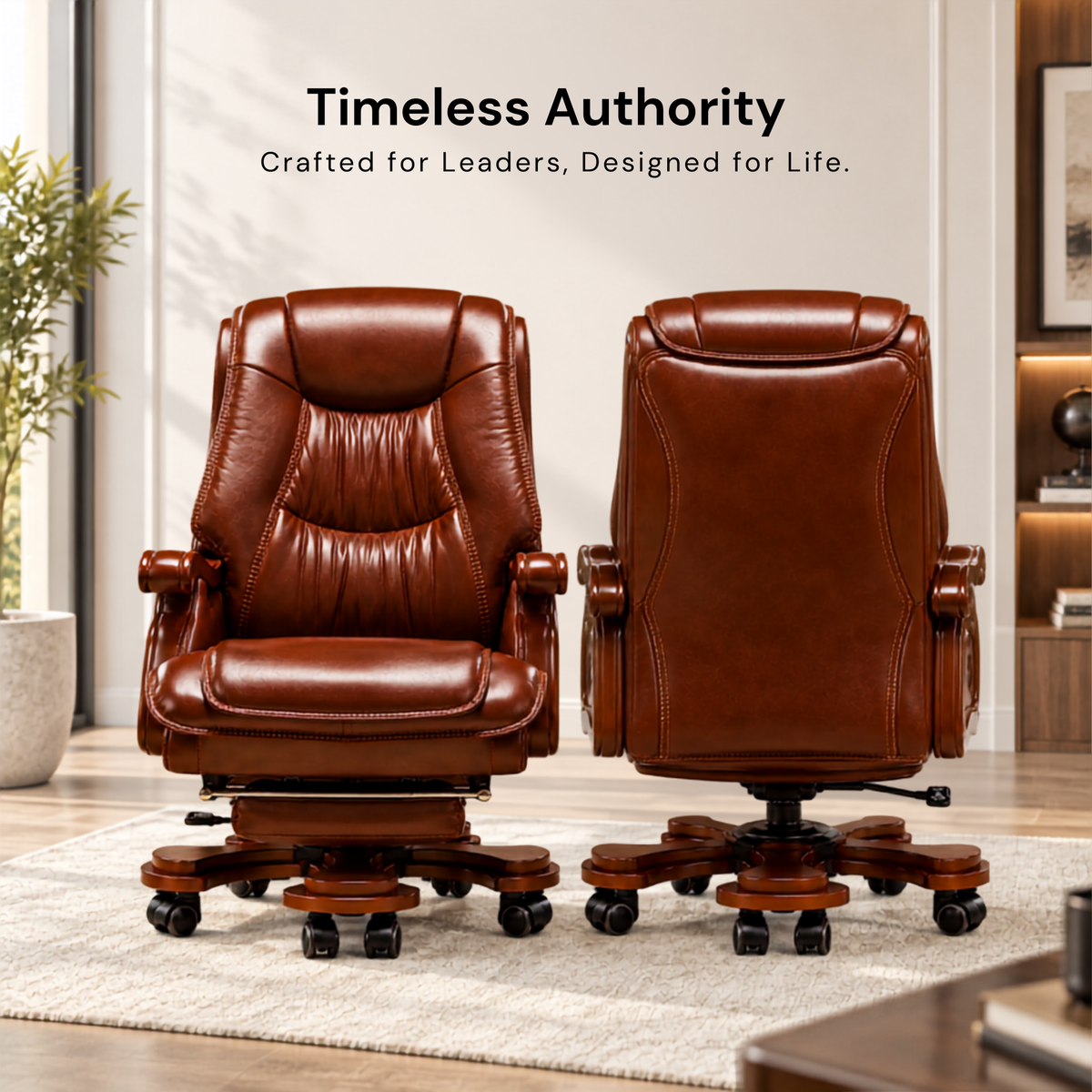 High Back Director Chair for office Luxury Design Made in Plyboard with Leatherette & Recliner & Footrest  Best Ergonomic Office Chair